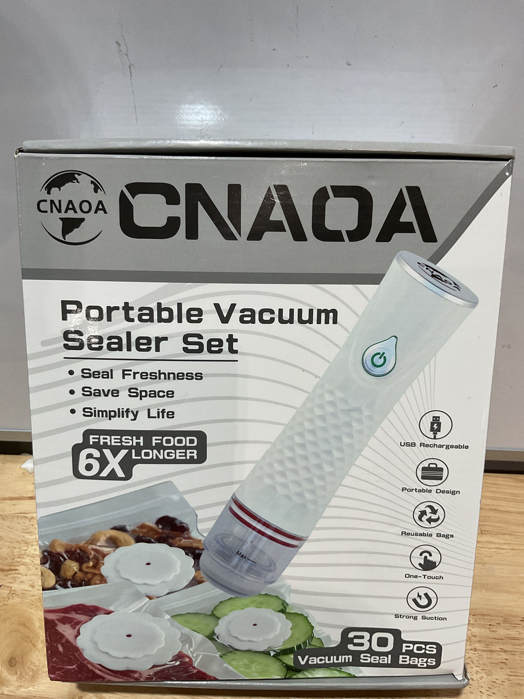 Selladora al Vacío Compacta CNAOA – Portátil con 30 Bolsas Reutilizables | Conserva Alimentos hasta 6x Más
