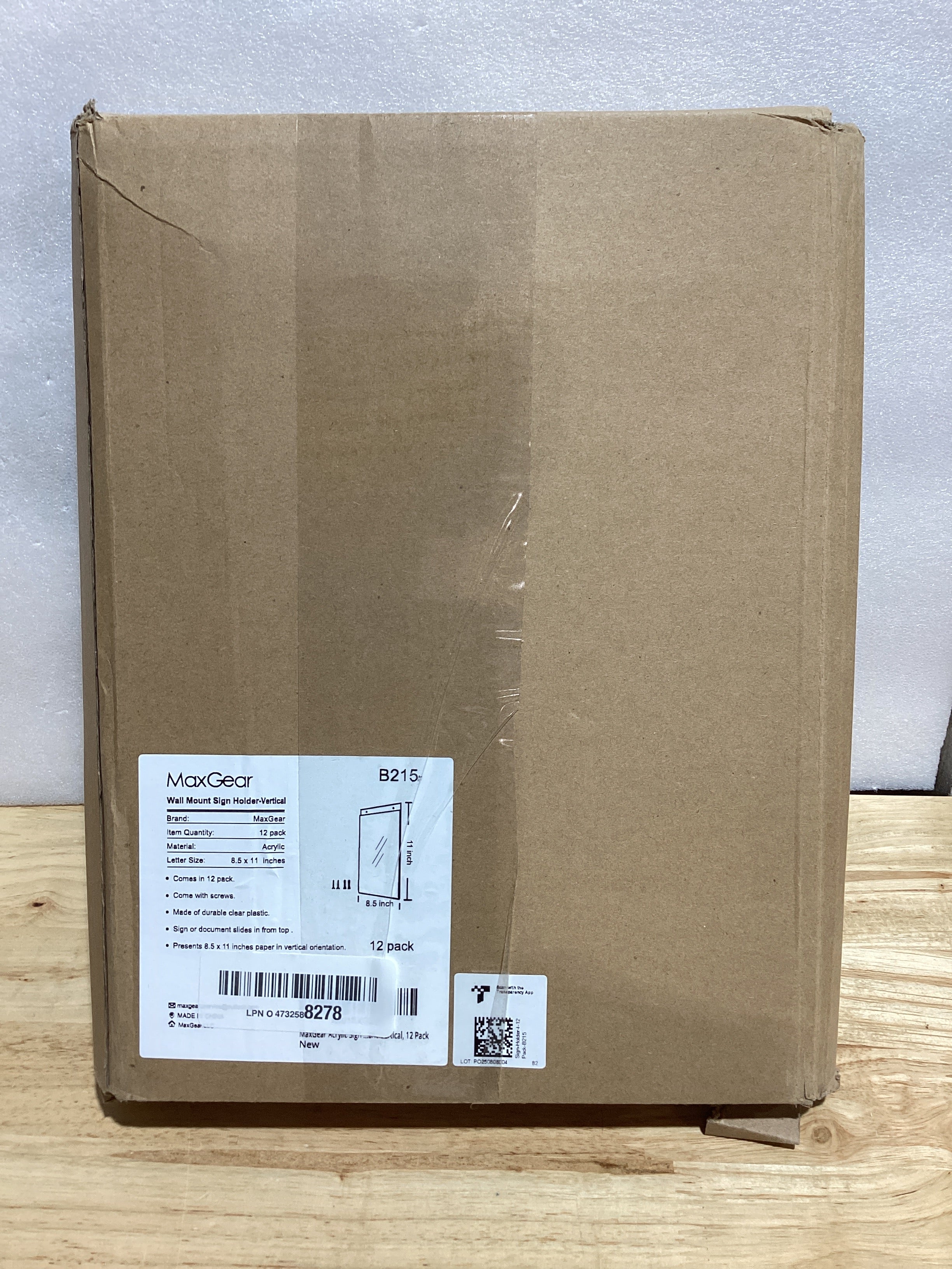 MaxGear Pack 12 Portaletreros de Pared 8.5x11 | Marcos Plástico Transparente con Tornillos | Vertical | Hogar, Oficina y Tienda