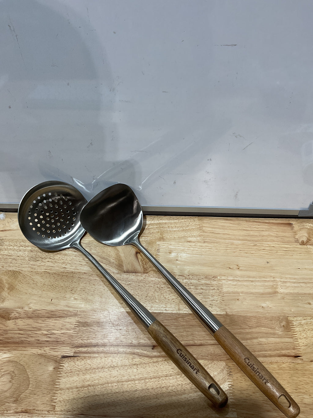 Juego de herramientas de espátula y cucharón, utensilios de cocina de acero inoxidable 304, mango de madera, cucharón de sopa, 15 pulgadas, juego de 2