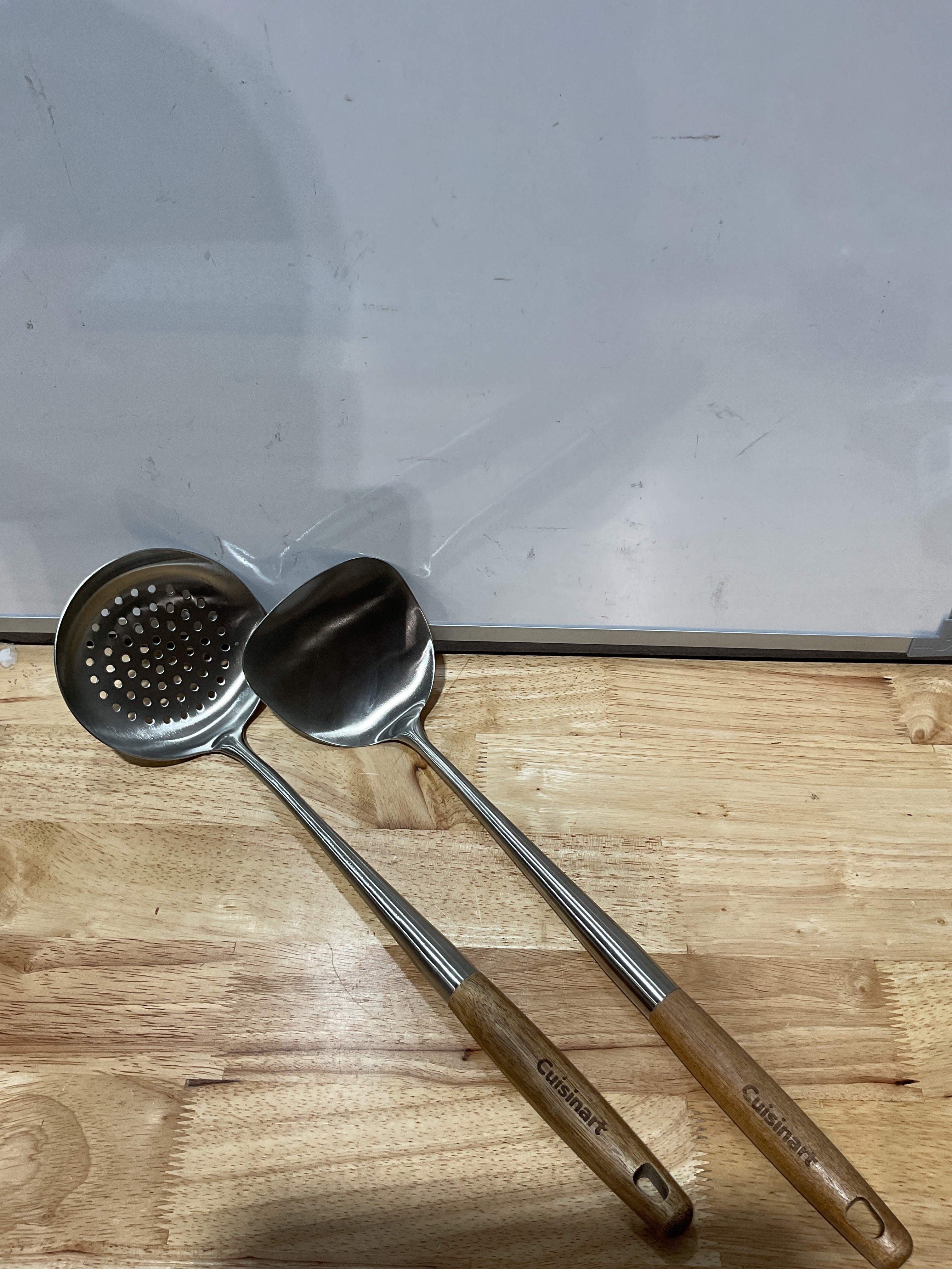Juego de herramientas de espátula y cucharón, utensilios de cocina de acero inoxidable 304, mango de madera, cucharón de sopa, 15 pulgadas, juego de 2