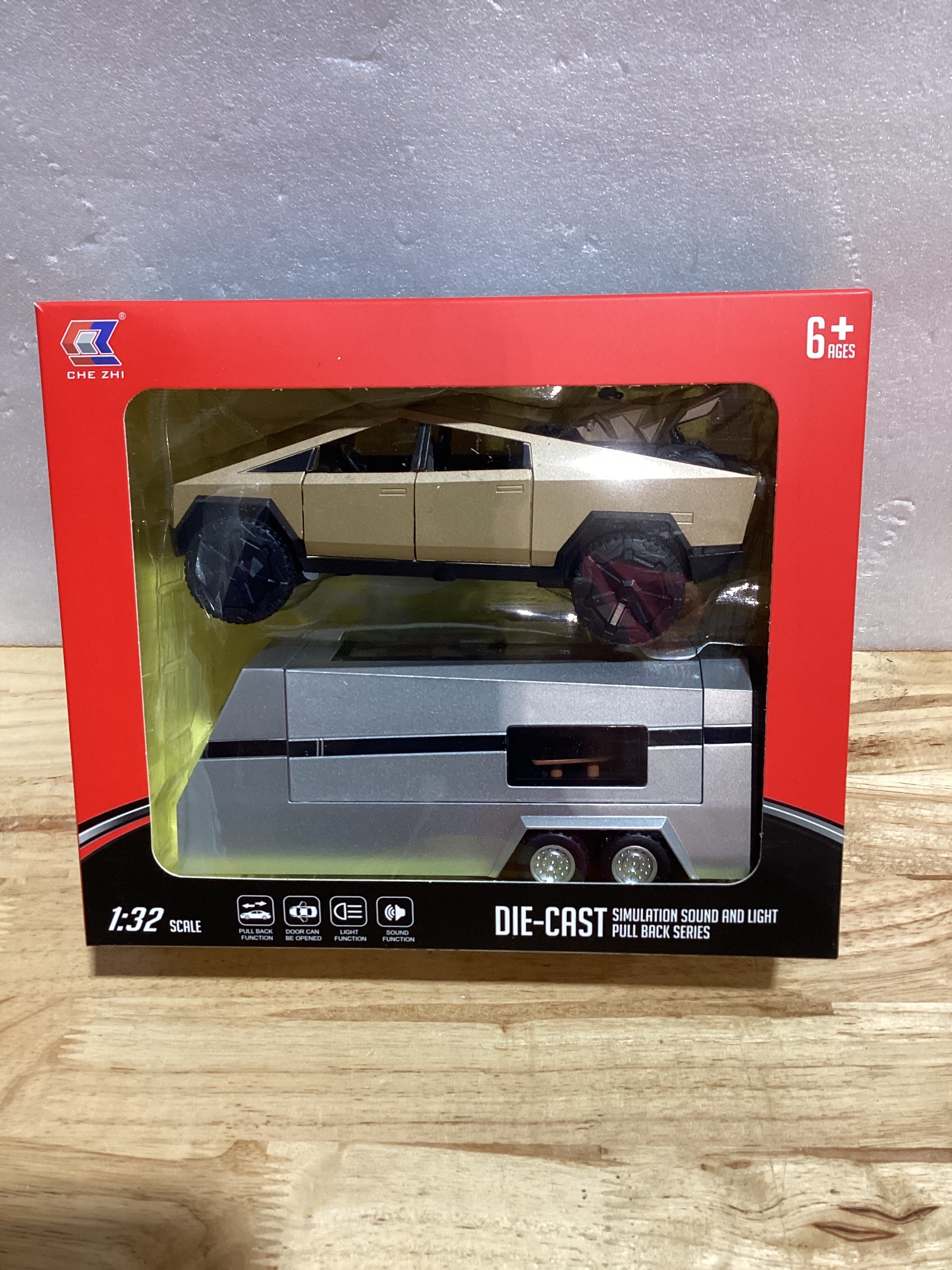 Kiddie Galaxia Tesla Cybertruck Escala 1:32 – Juguete Metal con Luz y Música