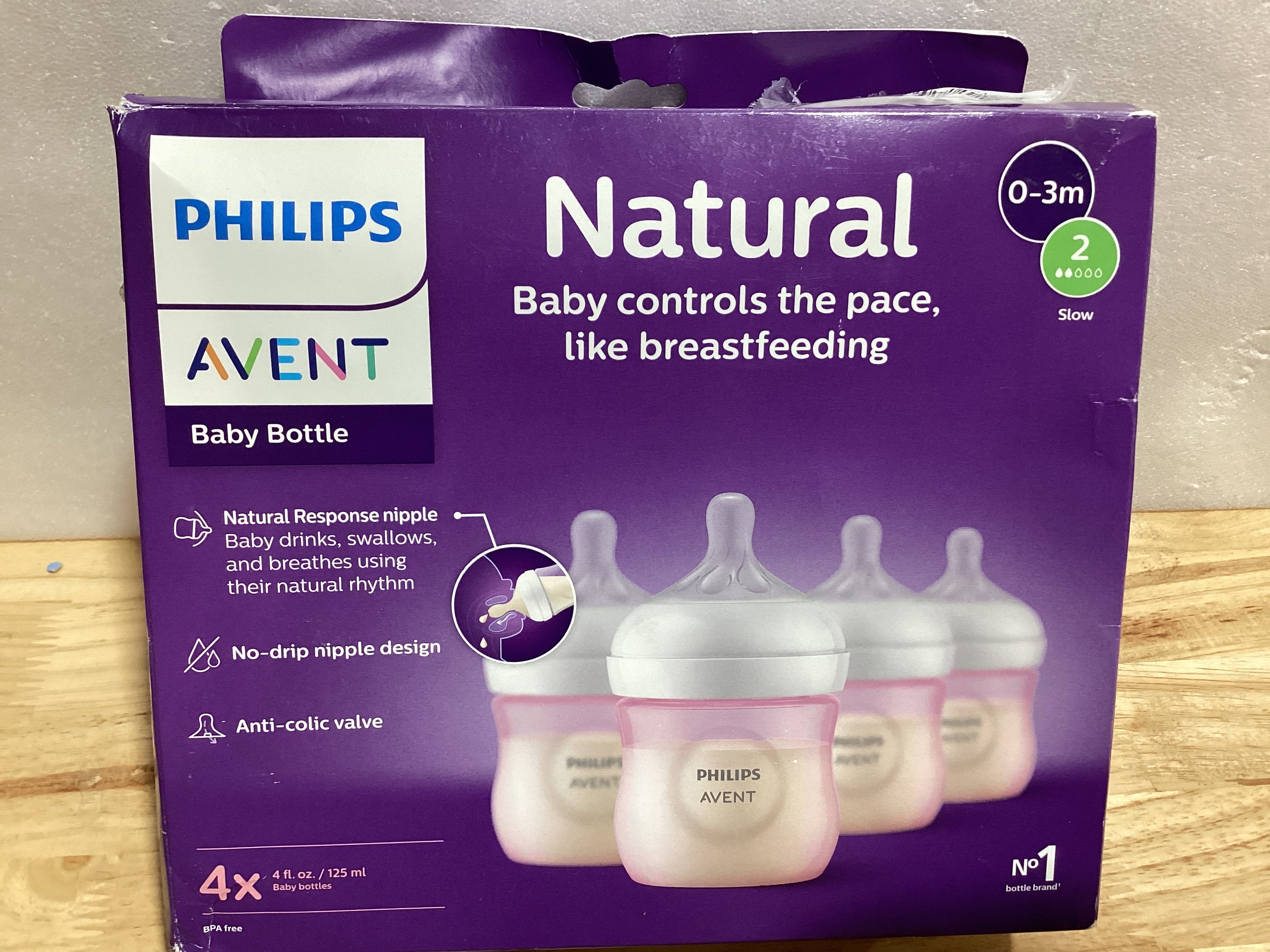 Philips Avent - Biberón natural con boquilla de respuesta natural, rosa, 4 onzas, paquete de 4, SCY900/14