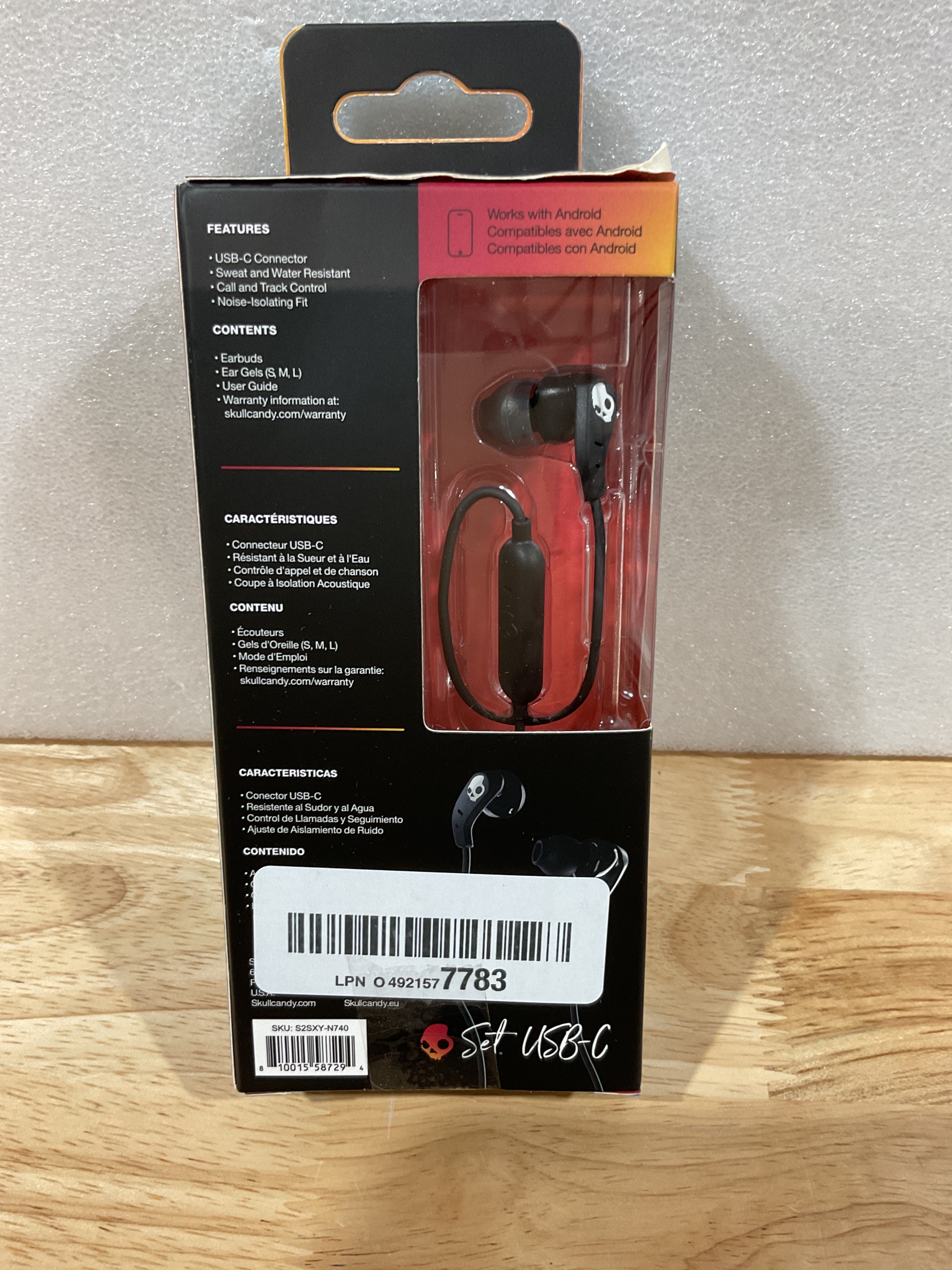 Skullcandy Set USB-C Audífonos con Cable - Aislamiento de Ruido, Micrófono y Resistencia al Agua IPX4, Negro