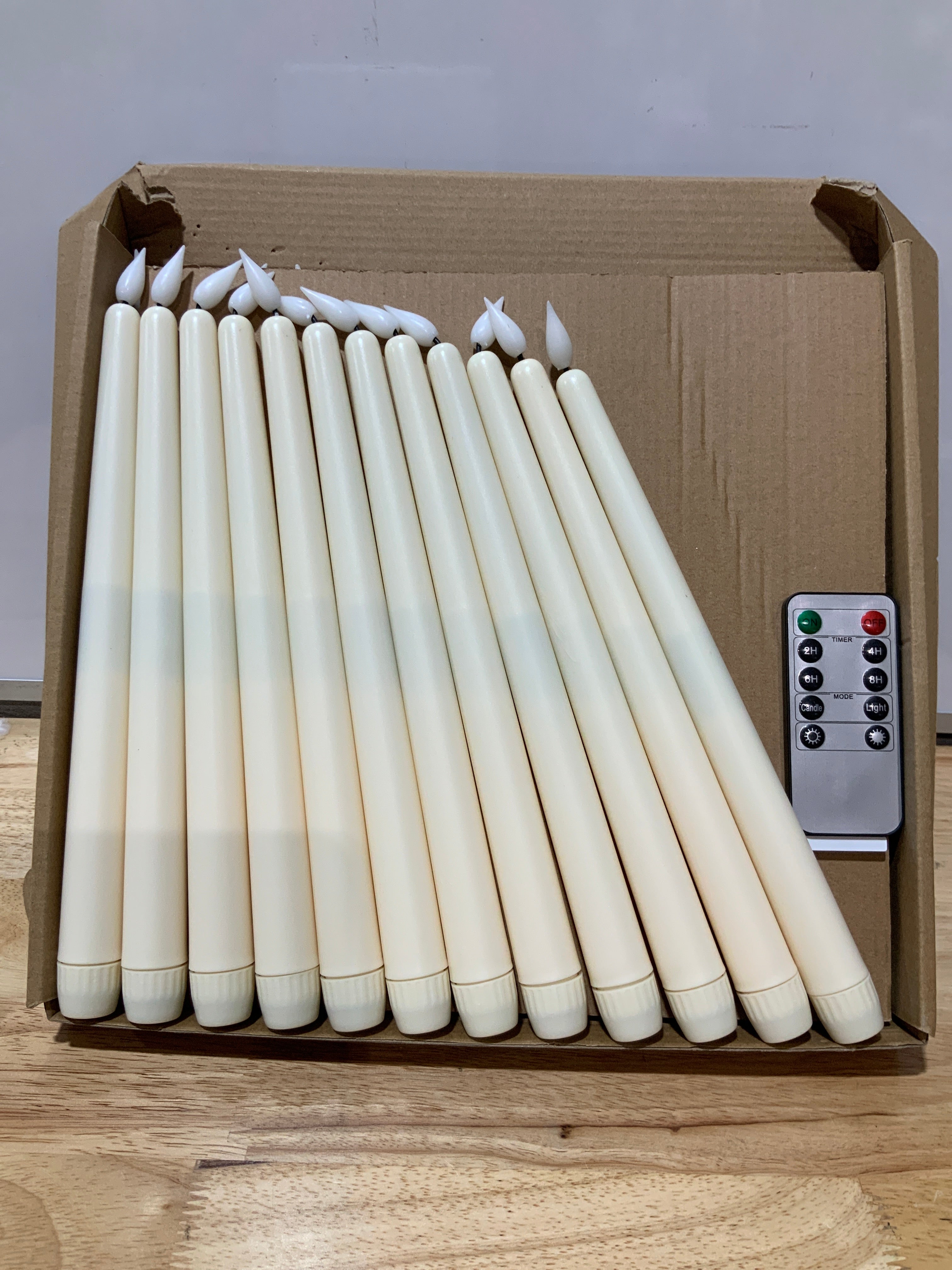 Velas Taper Sin Llama x24 con Control Remoto, Timer y Regulador | 11" | Marfil | Homemory