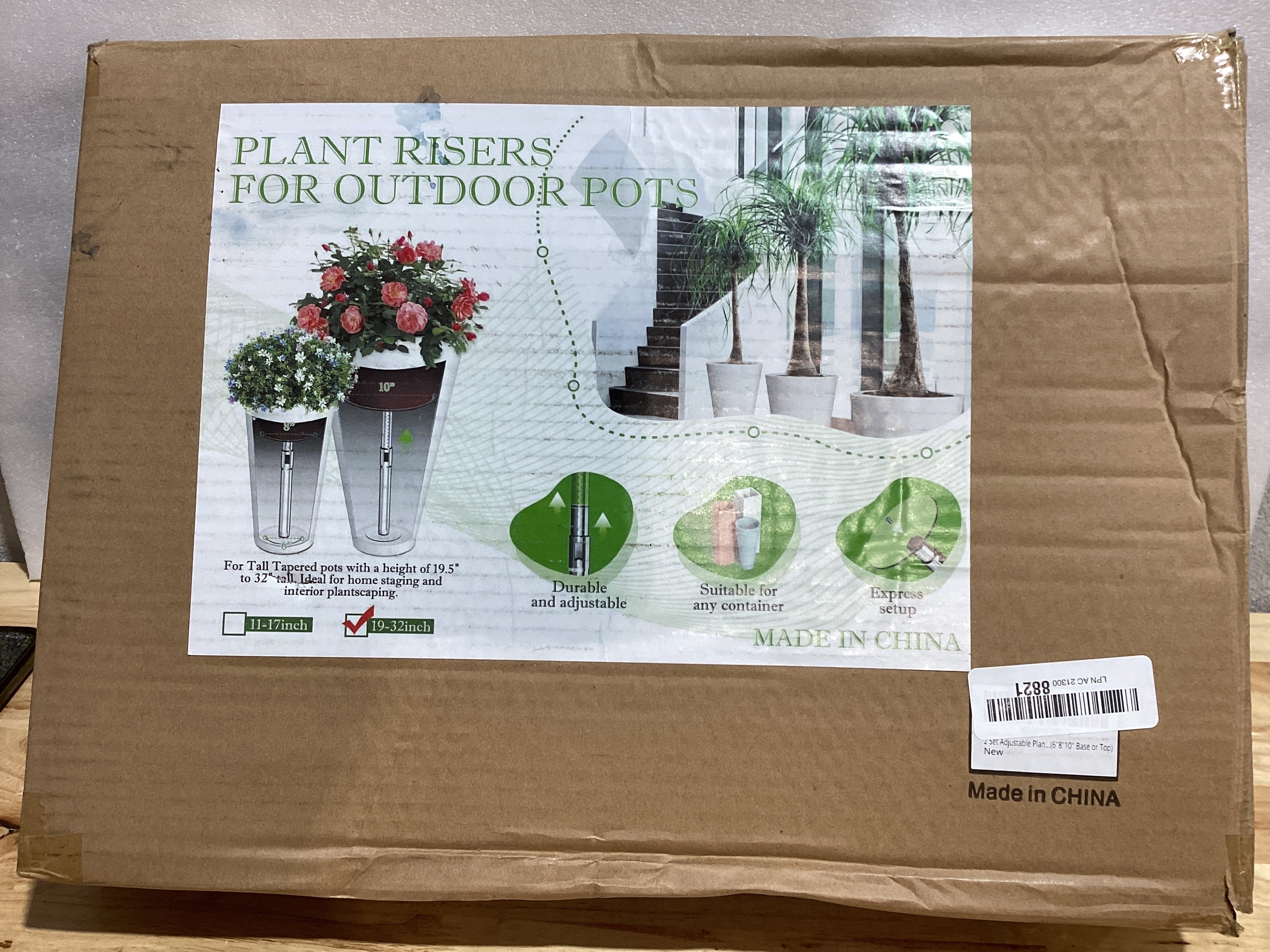 Elevadores ajustables para macetas interiores, inserto de maceta para contenedor grande, elevador de 19.5-32 pulgadas de altura de cama de flores alta, inserto de elevación de metal para cono