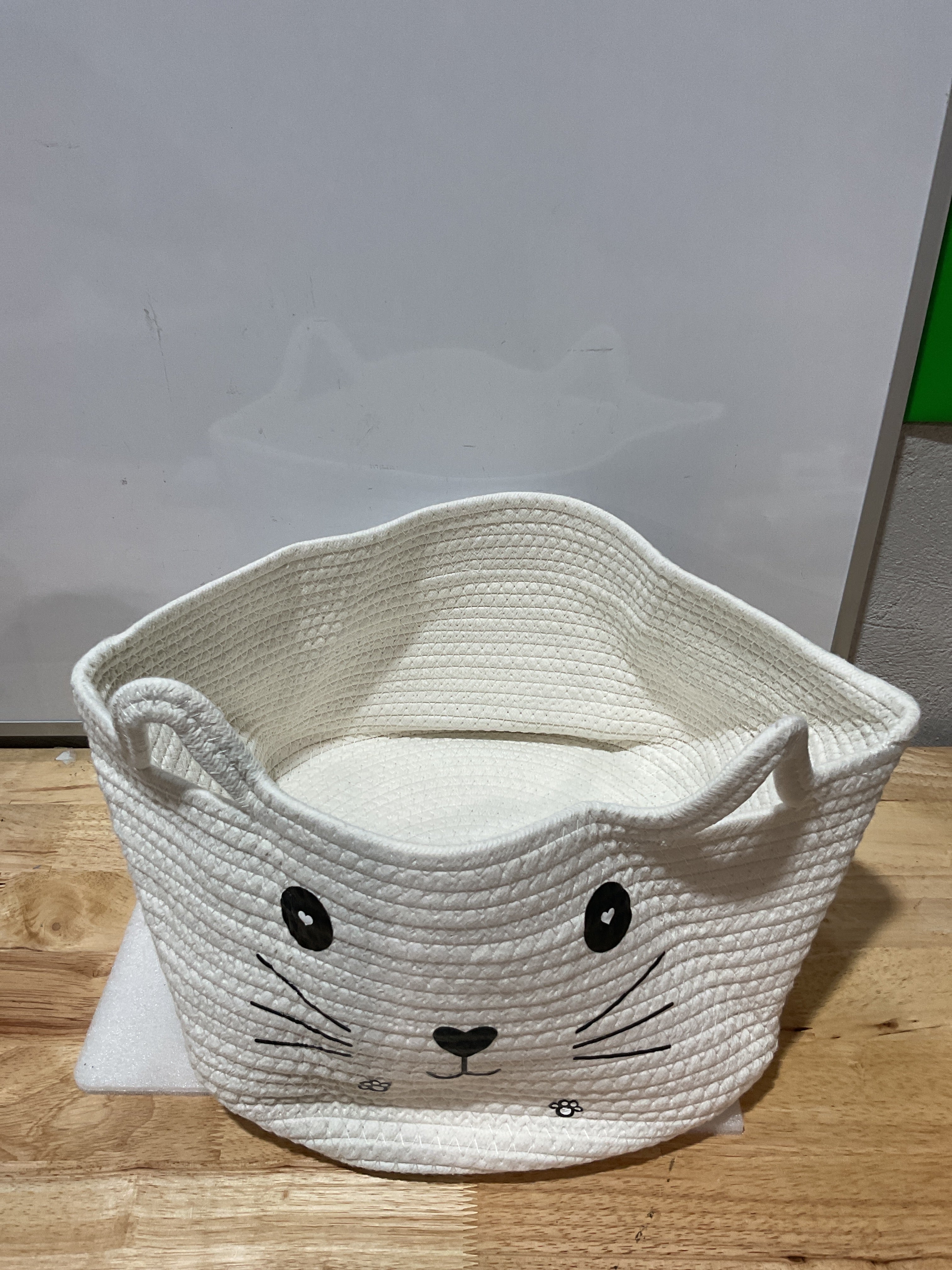 Cesta de almacenamiento tejida para gatos, organizador tejido con orejas, juguete decorativo de Navidad para mascotas, bonita canasta de cuerda de algodón para regalo