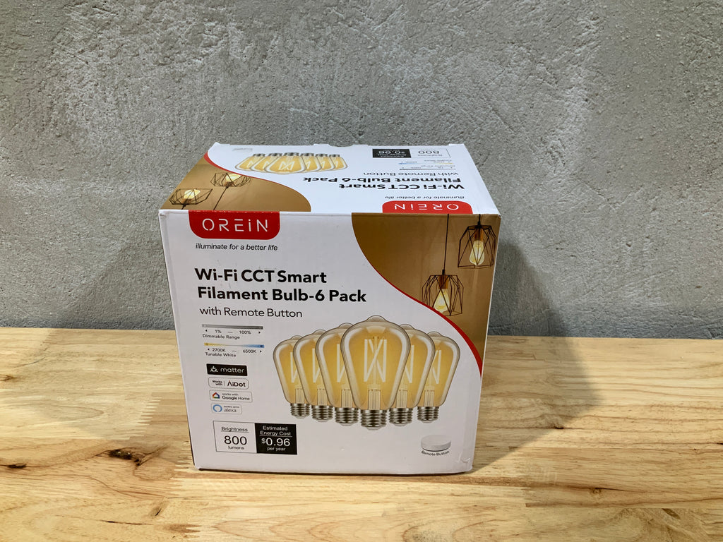 Bombilla inteligente OREiN Matter ST19(58) Edison con control remoto, compatible con Apple Home, Alexa, Google Home y SmartThings. Bombilla inteligente de filamento de 800 lm, 2700 K-6500 K, base E26, paquete de 6. 