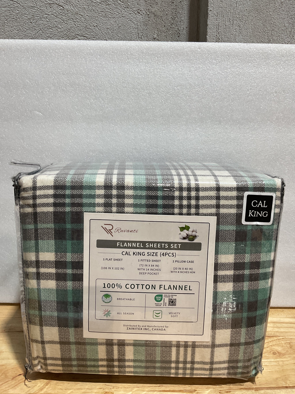 Sábanas de Franela RUVANTI California King – 100% Algodón, Bolsillos Profundos 14", Set de 4 Piezas – Verde Menta