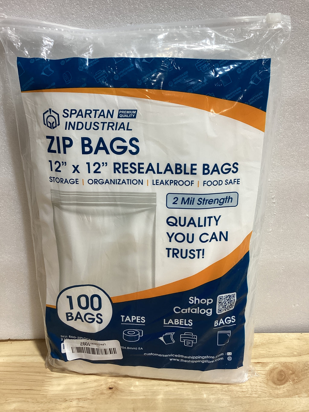 Spartan Industrial - 12 x 12 pulgadas (100 unidades) Bolsas de polietileno de plástico transparente con cierre de 2 mil con cierre resellable y cierre de cierre resellable