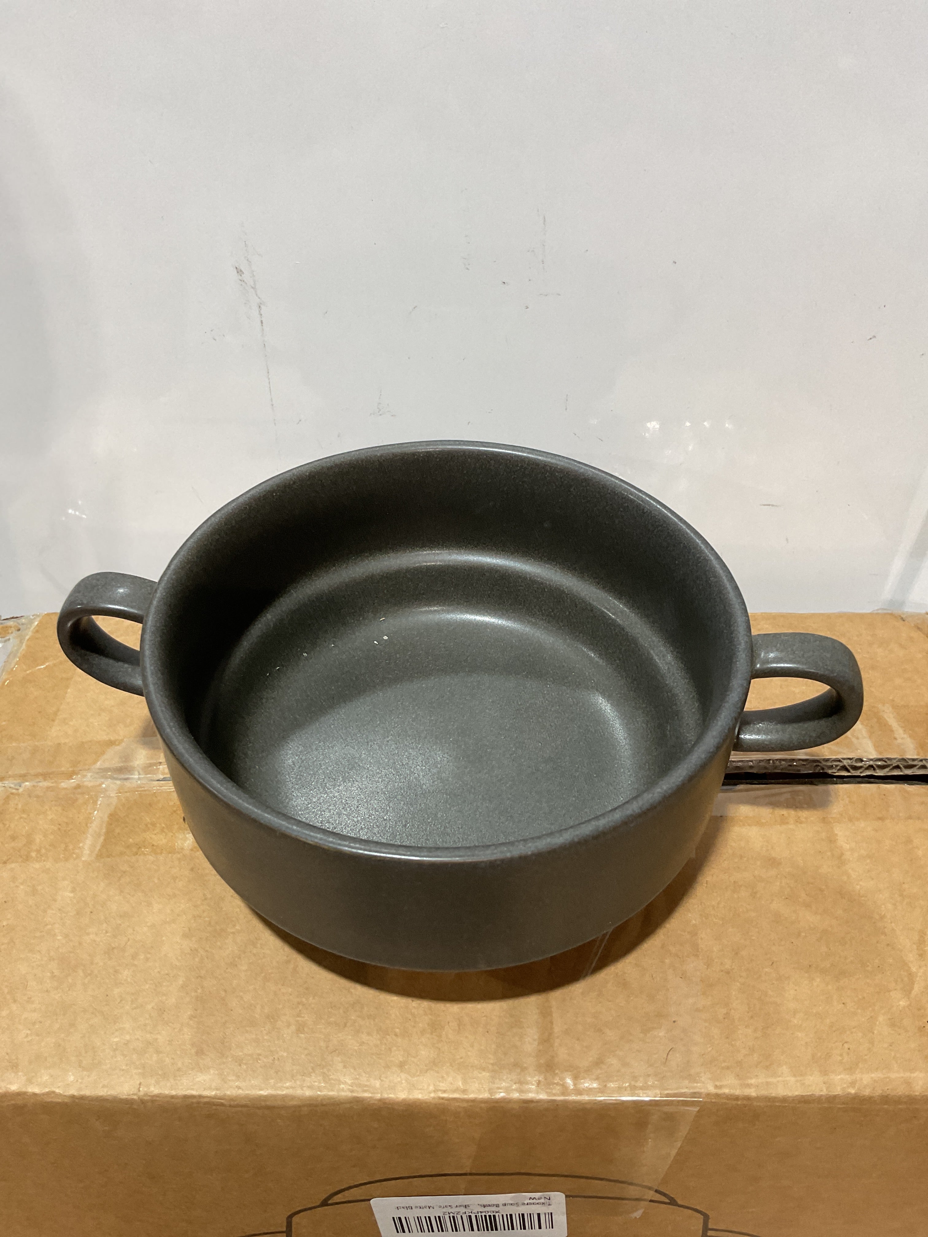 Bowls de Cerámica Tikooere 22 oz con Asas – Set de 4, Apilables, Negro Mate, Apto Horno y Microondas