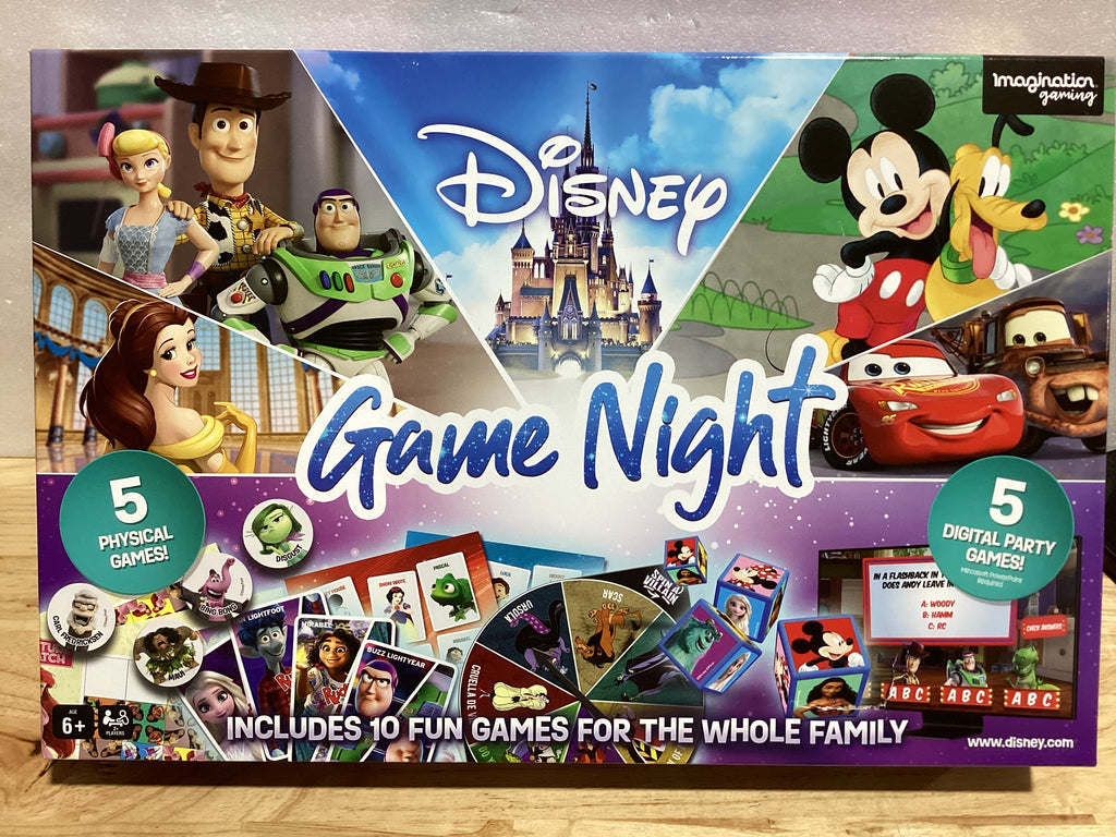 Noche de juegos Disney: colección de 10 juegos de mesa para niños y familias | Divertidos juegos Disney para mayores de 6 años | Incluye a Mickey, Minnie, princesas, héroes y villanos | Juegos navideños familiares para niños y adultos