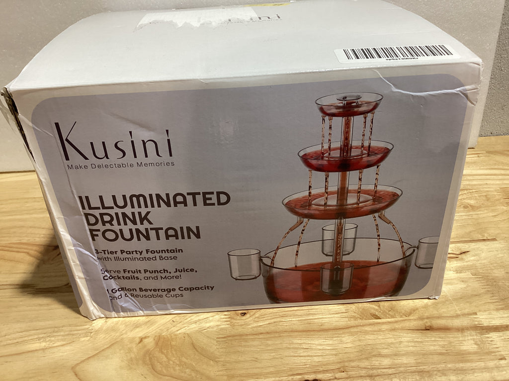 Kusini Fuente Dispensadora de Bebidas para Fiestas 1.5 Gal – 3 Niveles, Base LED y 4 Vasos Reutilizables