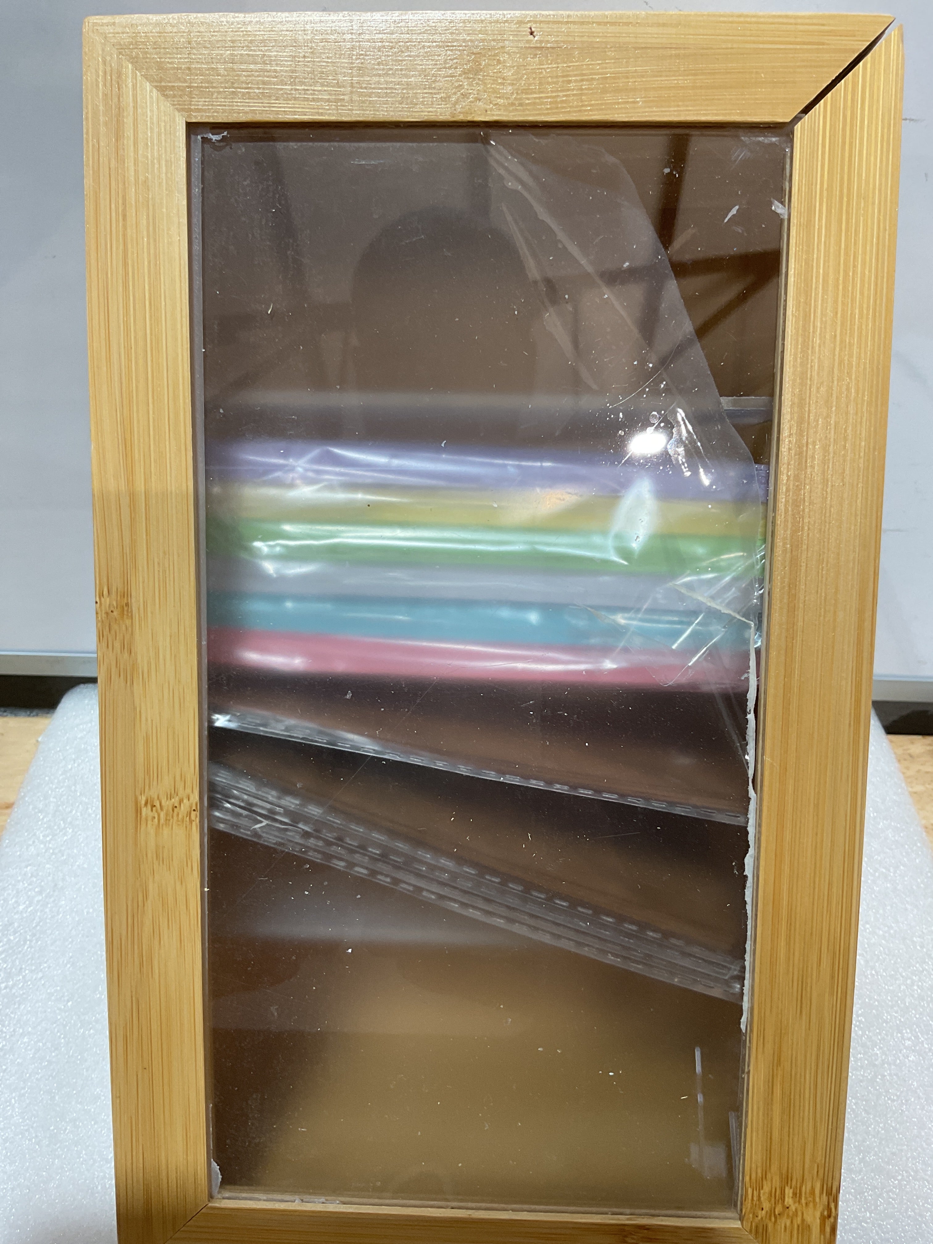 Organizador de Tarjetas de Bambú — Caja de Madera con Tapa y 4 Compartimentos para 1200 Tarjetas