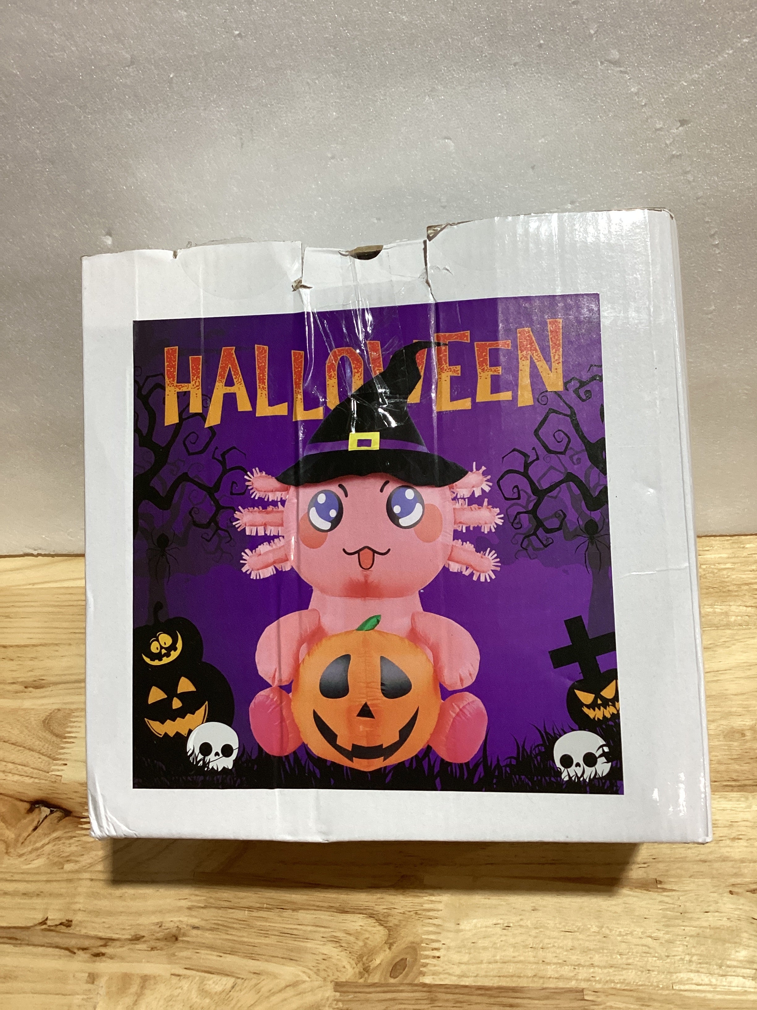 LETIME Ajolote inflable de Halloween de 5 pies con calabaza, lindo feliz Halloween, decoraciones al aire libre con luces LED integradas para patio, césped, jardín, fiesta interior, vacaciones