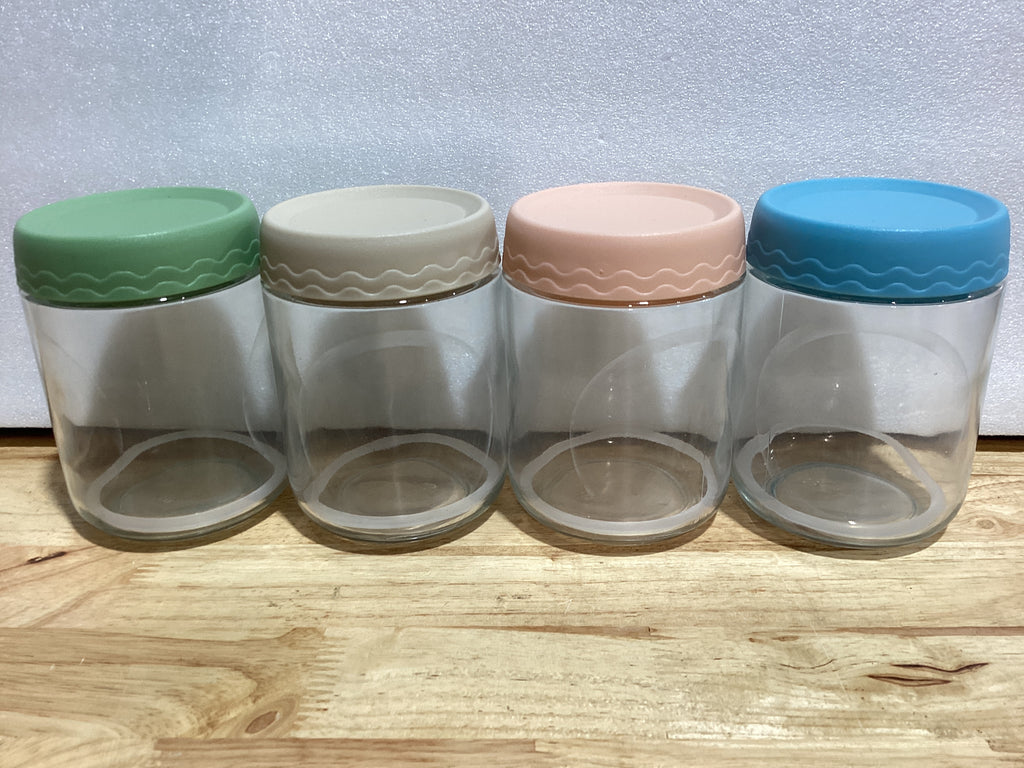 DRKIO Recipientes de avena de 16 onzas con tapas, paquete de 4 tarros de vidrio con tapas herméticas, tarros de comida de boca ancha, ideales para preparación de comidas, ensaladas, pudín de chía, aperitivos, yogur, azúcar, especias y cereales