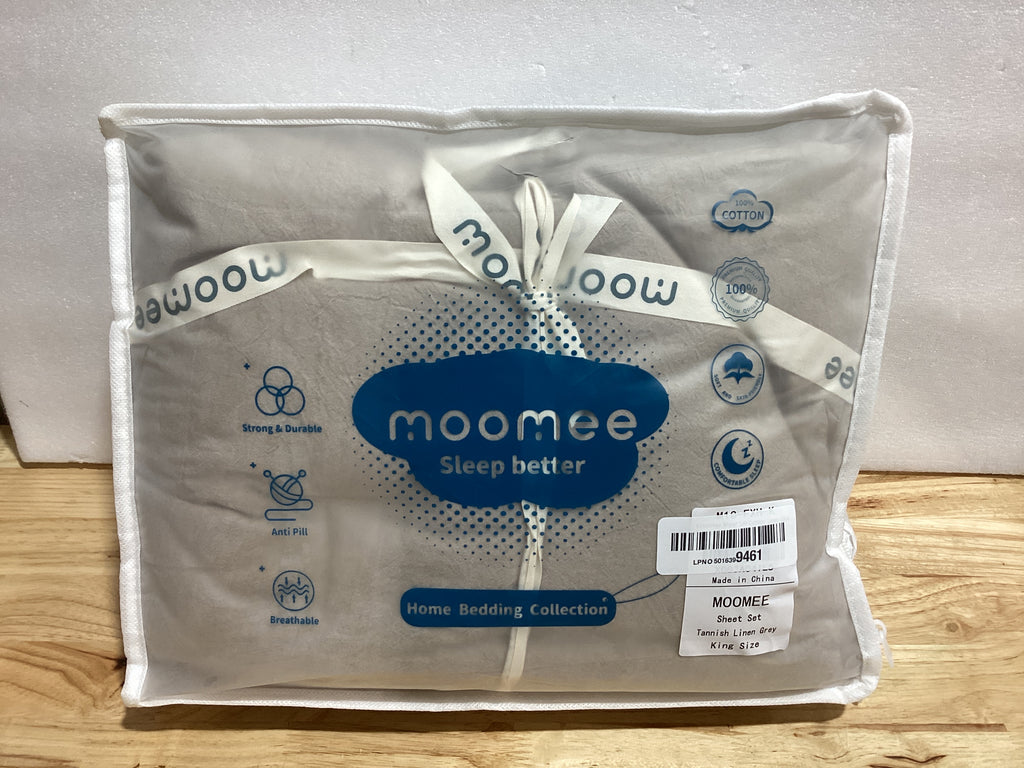 Juego de Sábanas MooMee King 100% Algodón Lavado Textura Lino – Transpirable y Suave | Gris Tostado