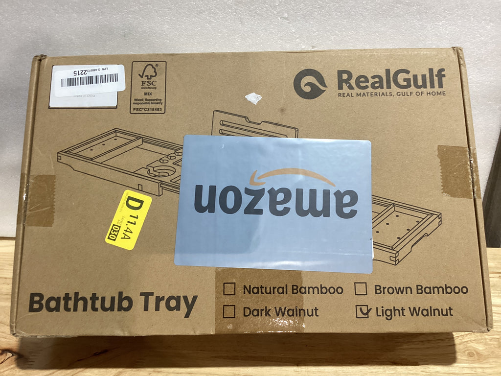 Bandeja de Bañera de Madera Teca Realgulf — Ancho Ajustable con Soporte para Vino, Tablet y Libro