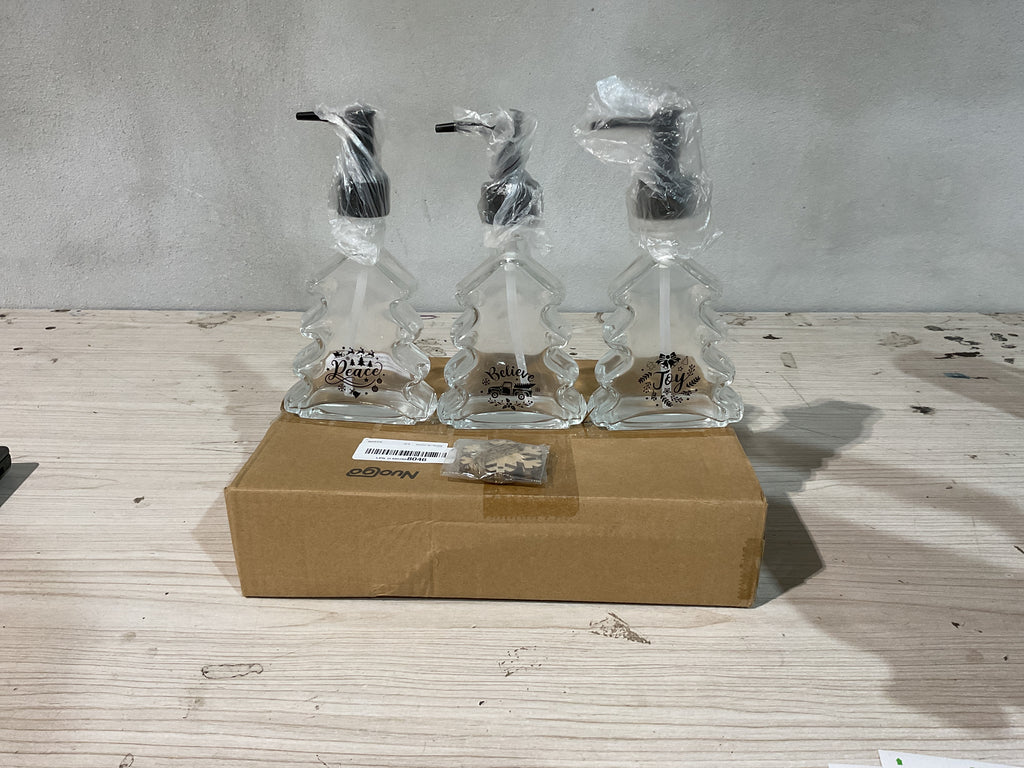 Set 3 Dispensadores de Jabón Árbol de Navidad Nuogo – Vidrio con Bomba Antioxidante para Baño y Cocina