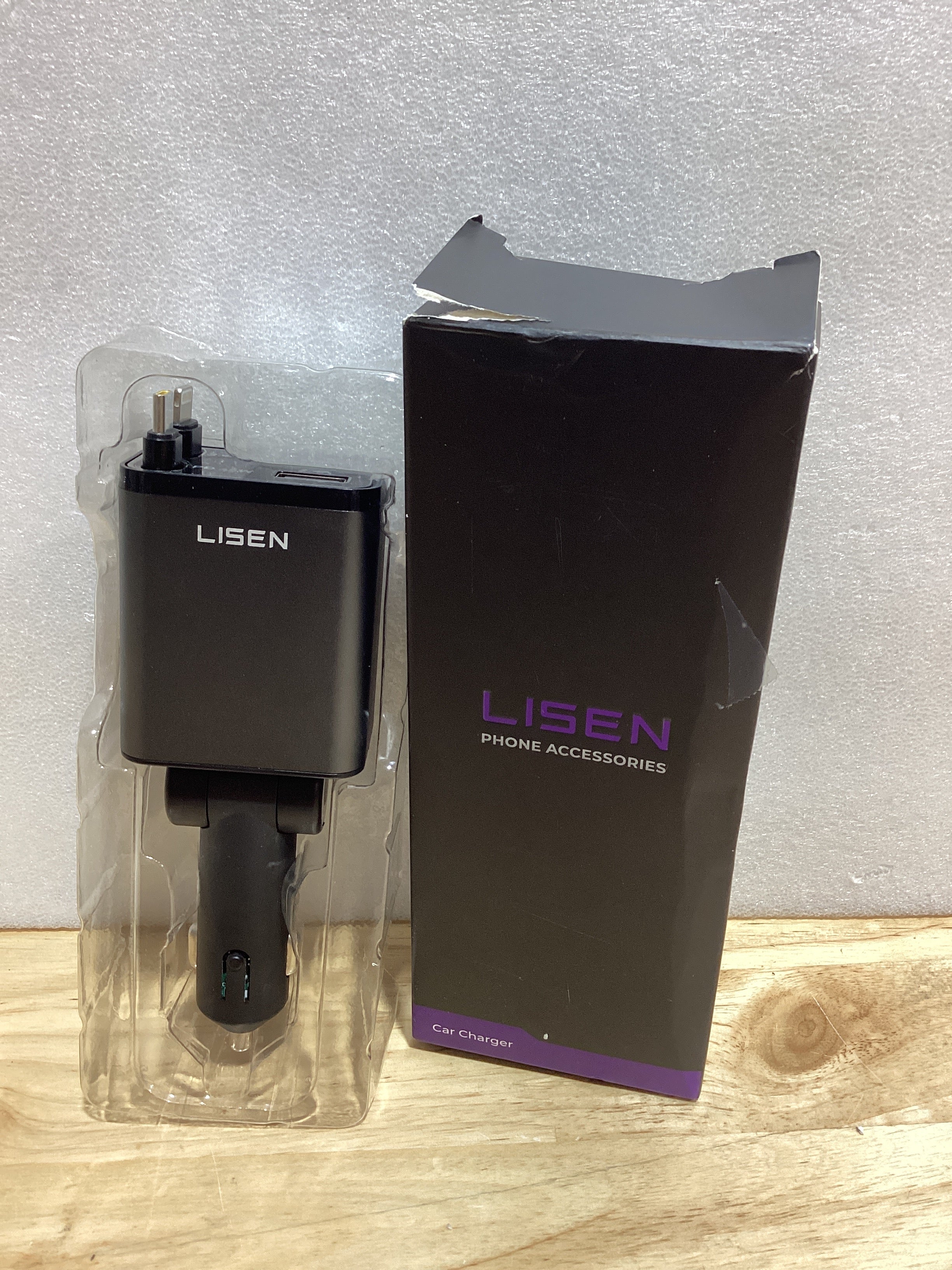 LISEN - Cargador retráctil para automóvil, adaptador de cargador de automóvil USB C de 69 W, carga rápida para iPhone 16, 15, 14, 13, 12, Samsung, gris