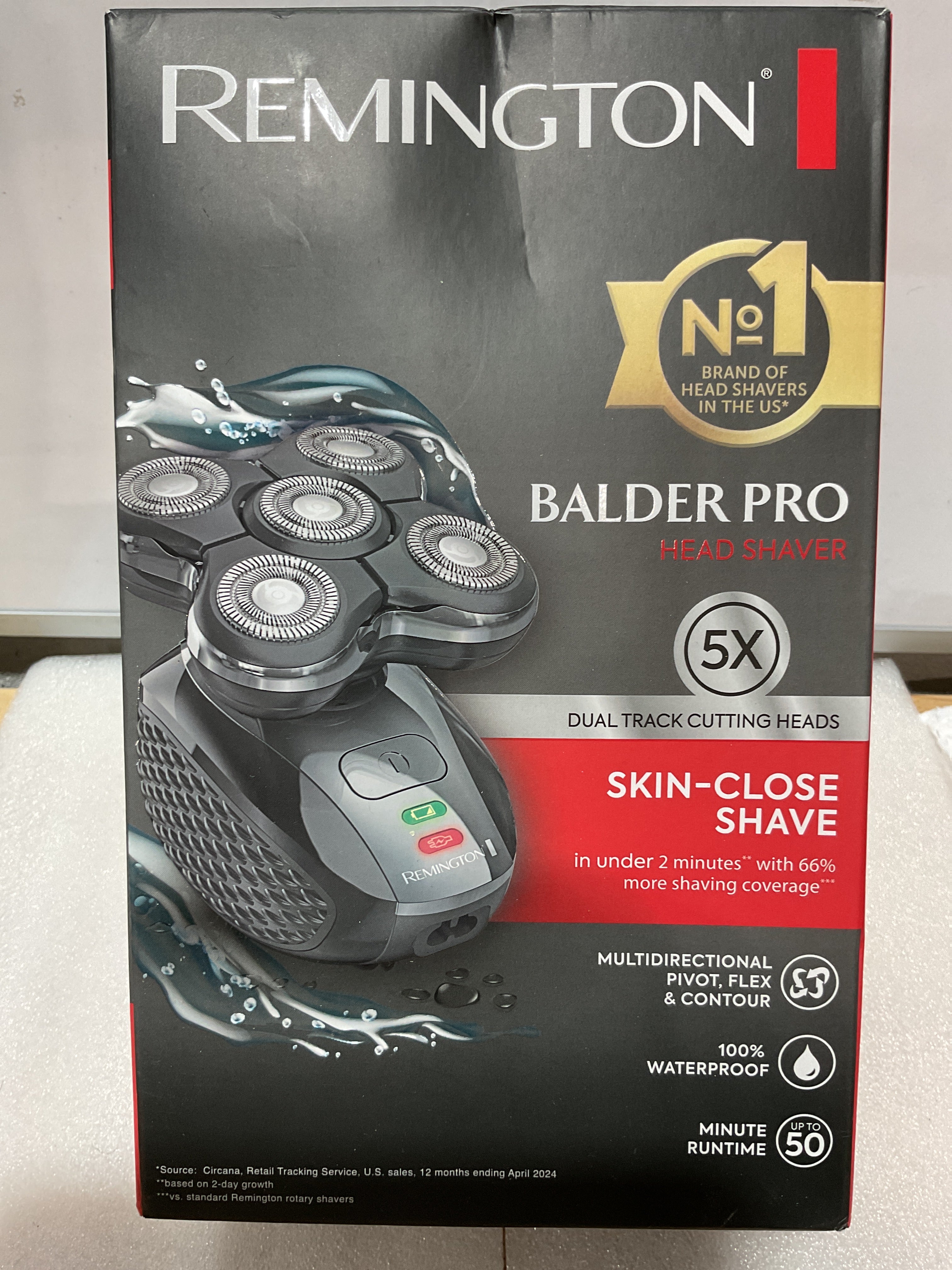 Afeitadora Rotativa Remington XR7000 Balder Pro – Eléctrica Recargable, Resistente al Agua, 5 Cabezales Flexibles y Recortador