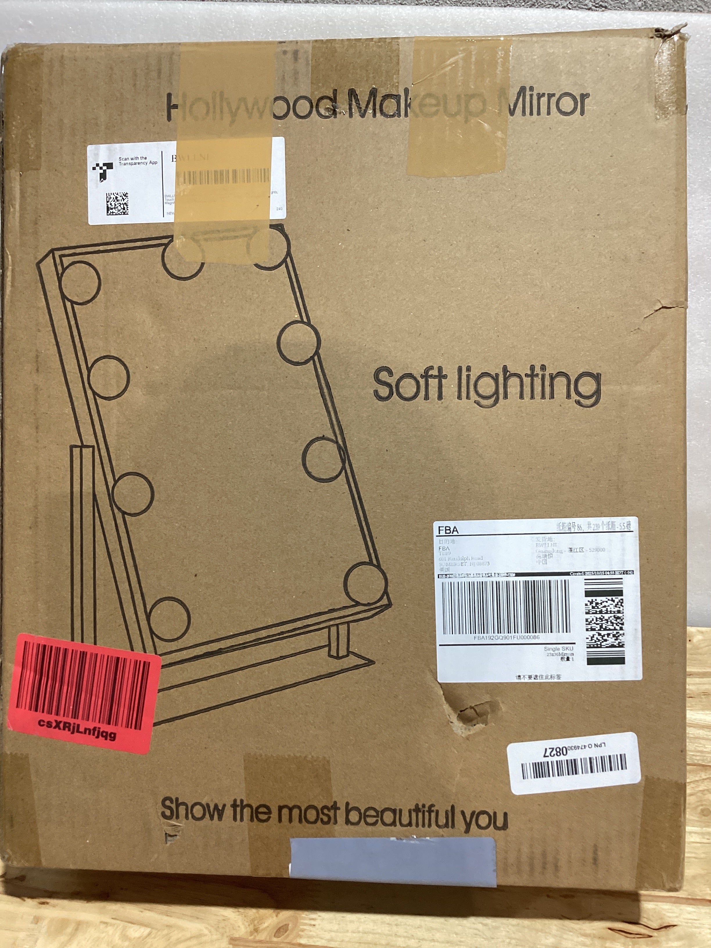 Espejo de Maquillaje Hollywood BWLLNI con Luces LED — 30x36 cm, Blanco, Control Táctil, 3 Colores, Aumento 10X, Rotación 360°