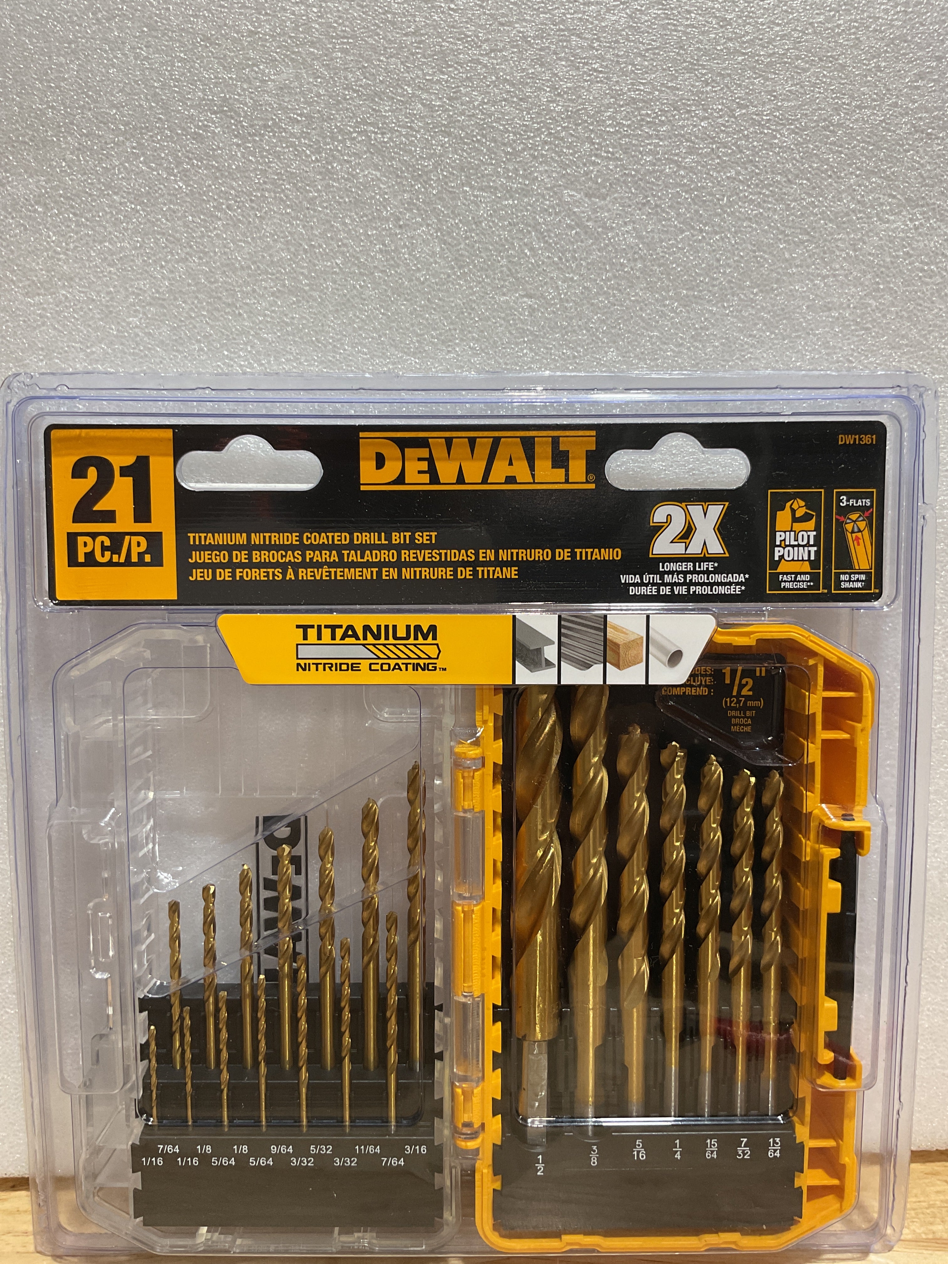 Set de Brocas DEWALT Titanio Pilot Point 21 Piezas DW1361
