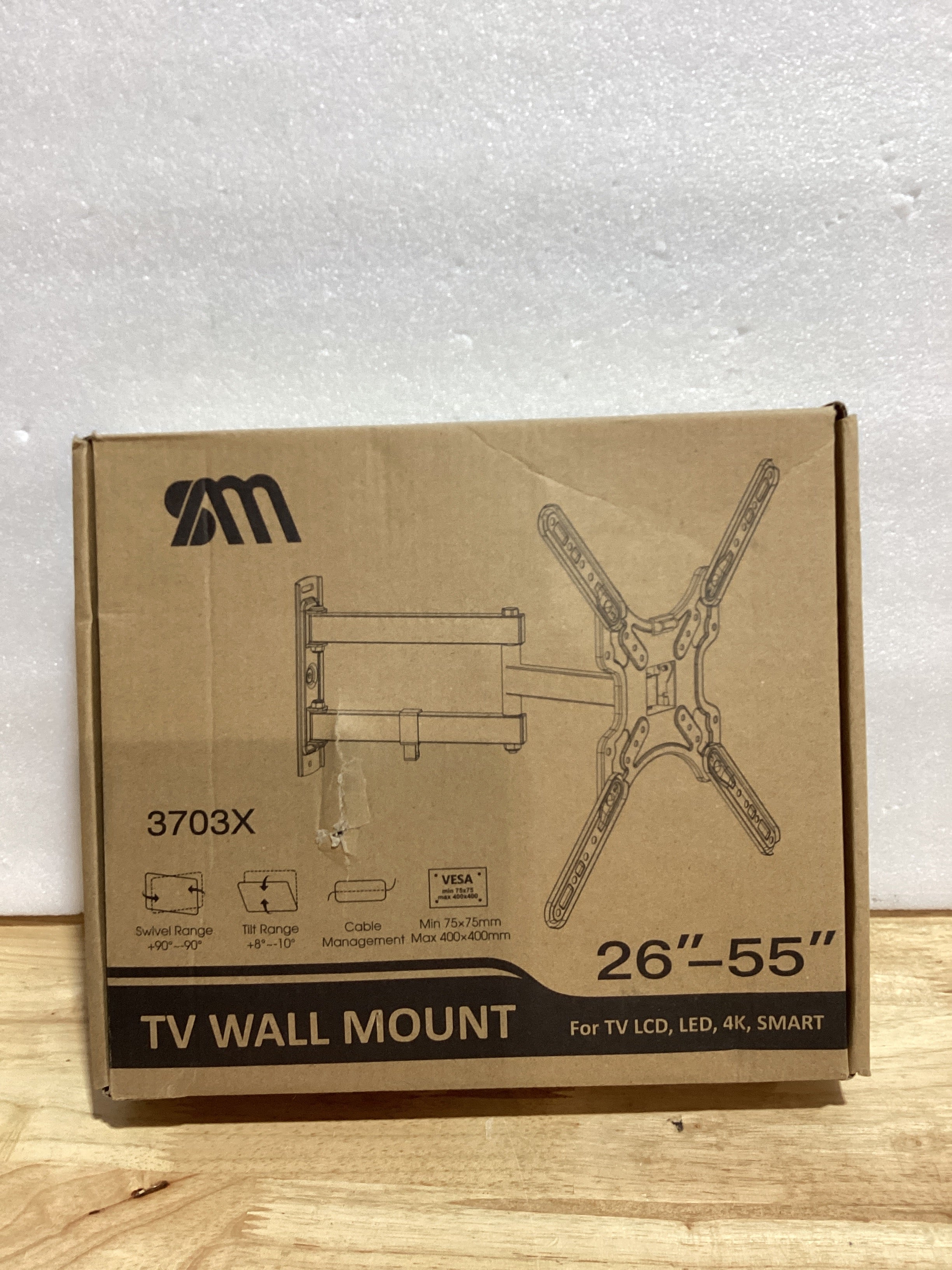 Soporte de pared para TV de movimiento completo para la mayoría de televisores de 26 a 55 pulgadas, soporte de pared para TV en esquina con inclinación, giro y articulación, diseño de un solo perno