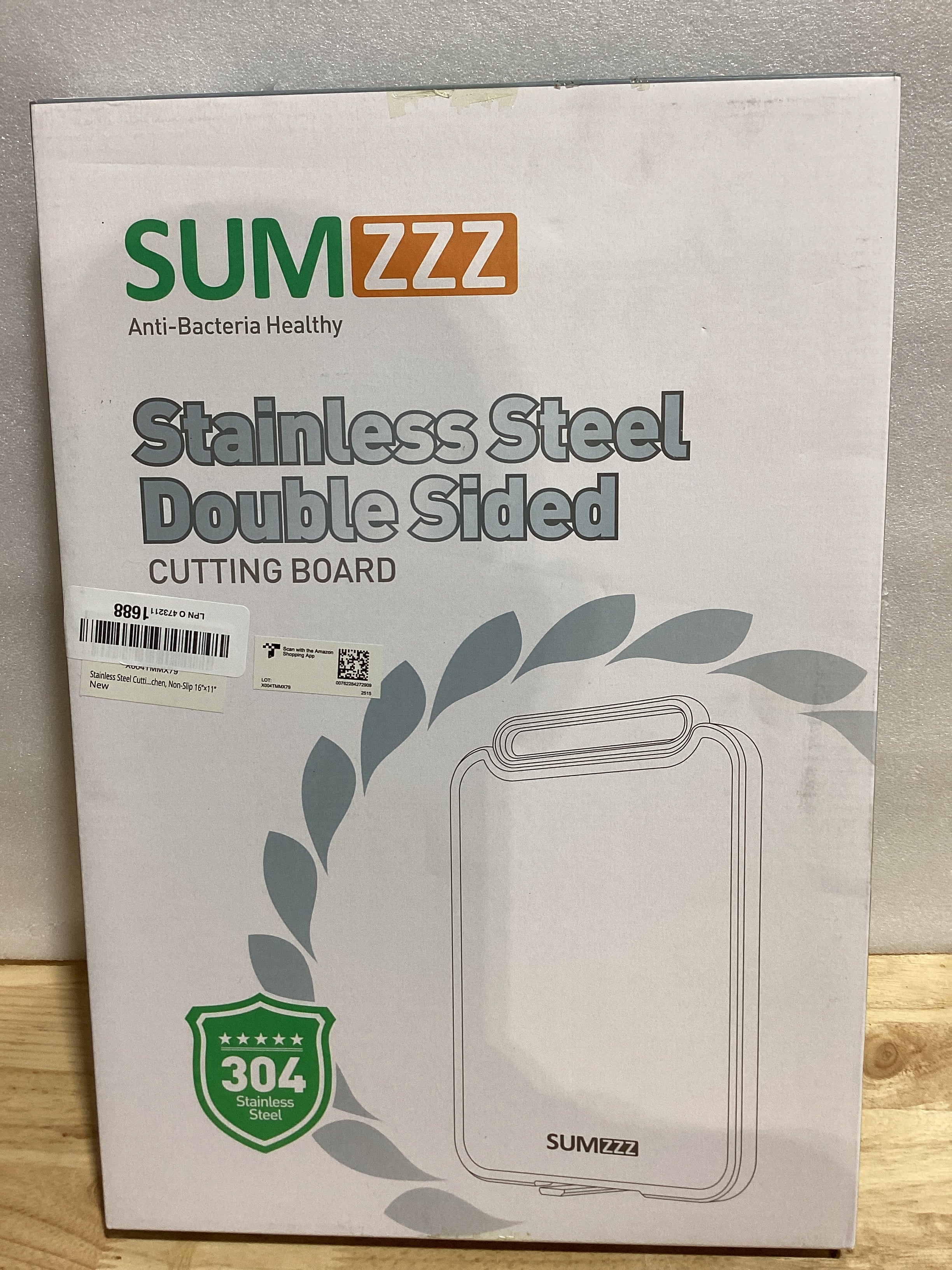 Tabla de Cortar de Acero Inoxidable Sumzzz 2 en 1 — Doble Cara, Grado Alimenticio, Antideslizante, 16x11 Pulgadas