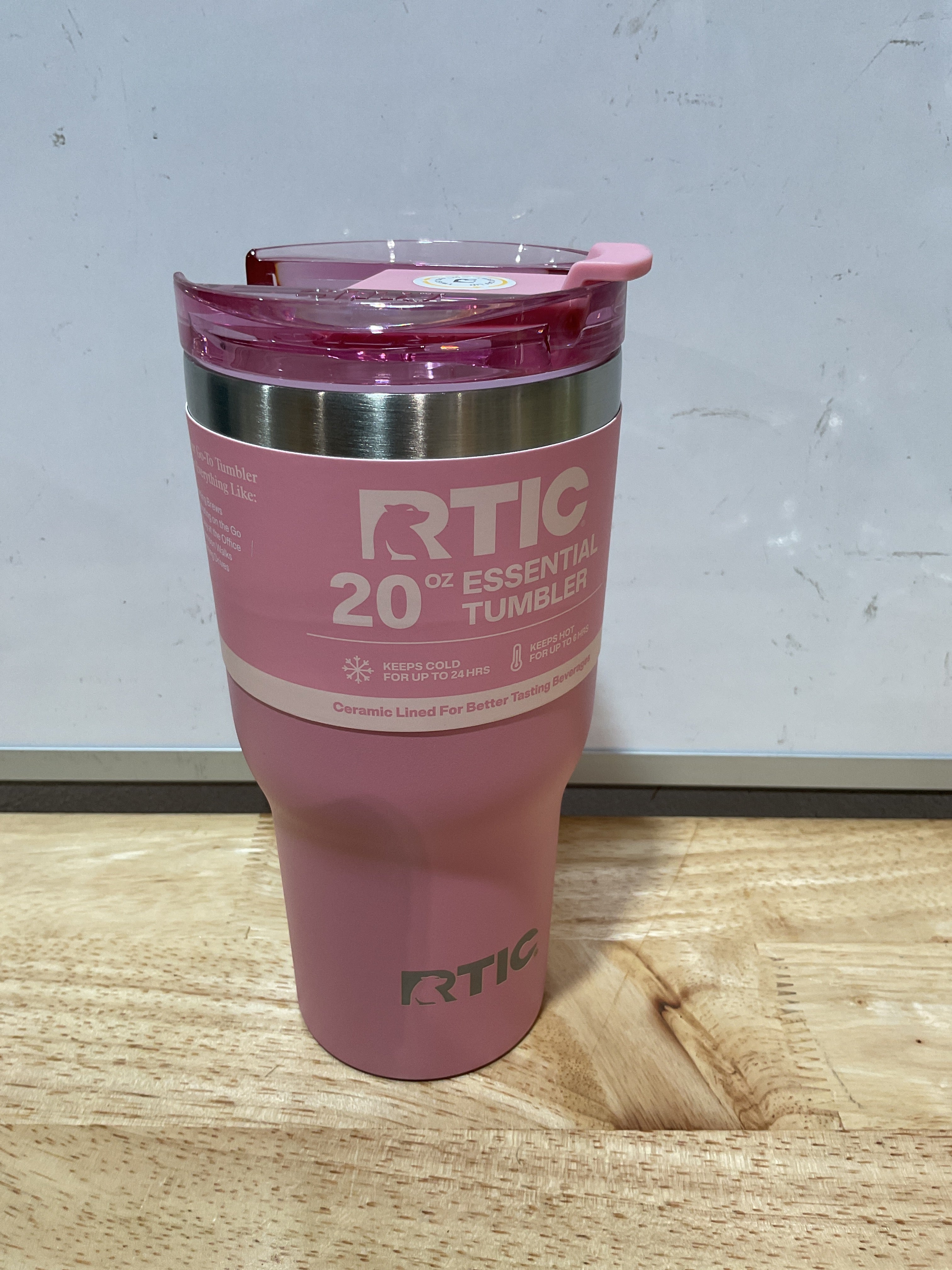 RTIC Vaso de Viaje con Tapa | Interior de Cerámica | Aislamiento al Vacío Doble Pared | Para Café, Té y Bebidas Frías | Rosa Pálido
