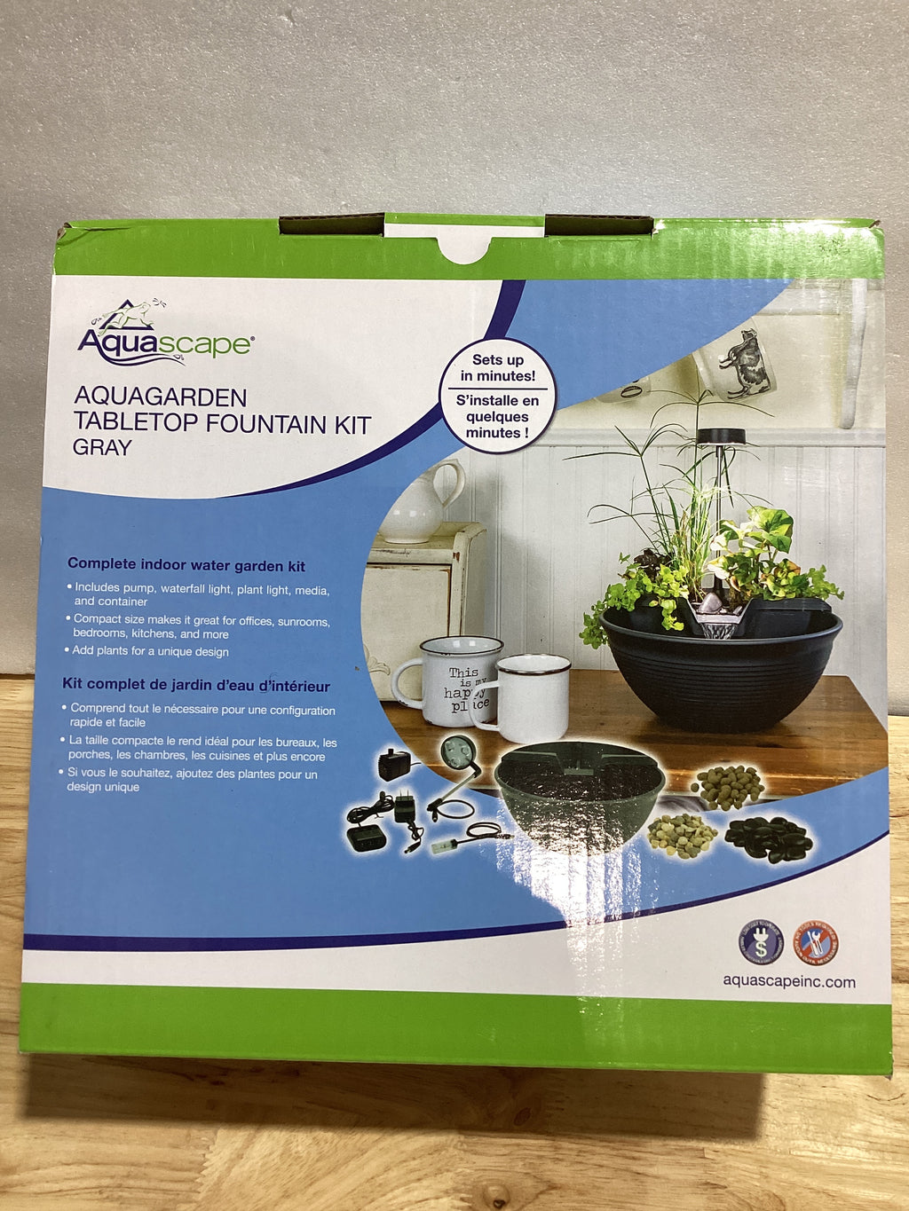 Fuente de Escritorio Aquascape AquaGarden con Cascada — Kit de Meditación y Relajación, Color Gris