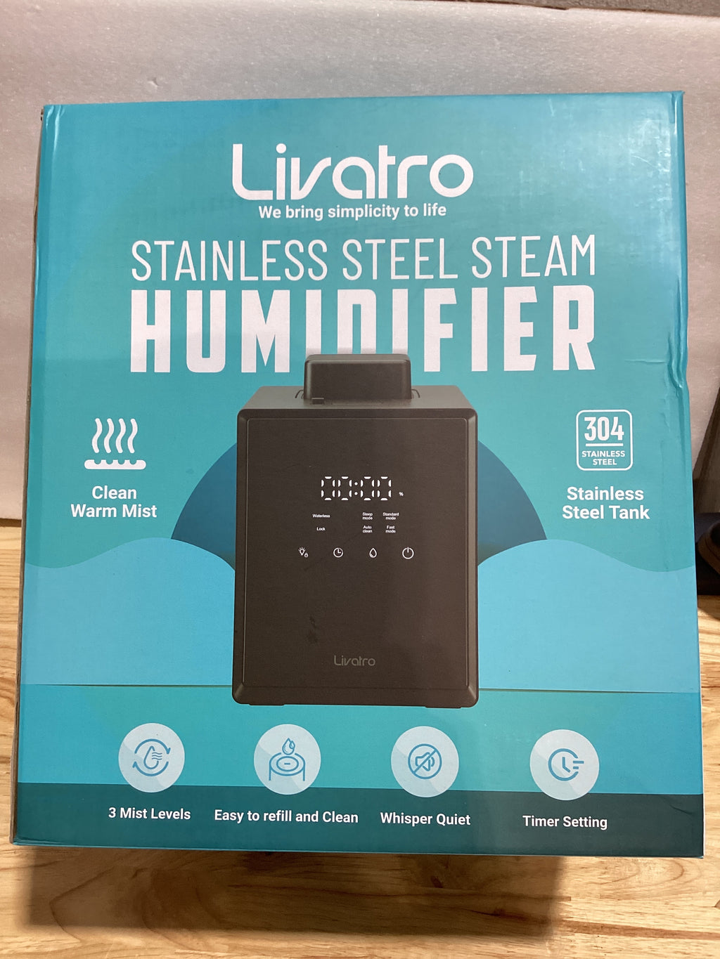 Humidificador Livatro de Acero Inoxidable 3L — Vapor Cálido con Modo Silencioso y Apagado Automático