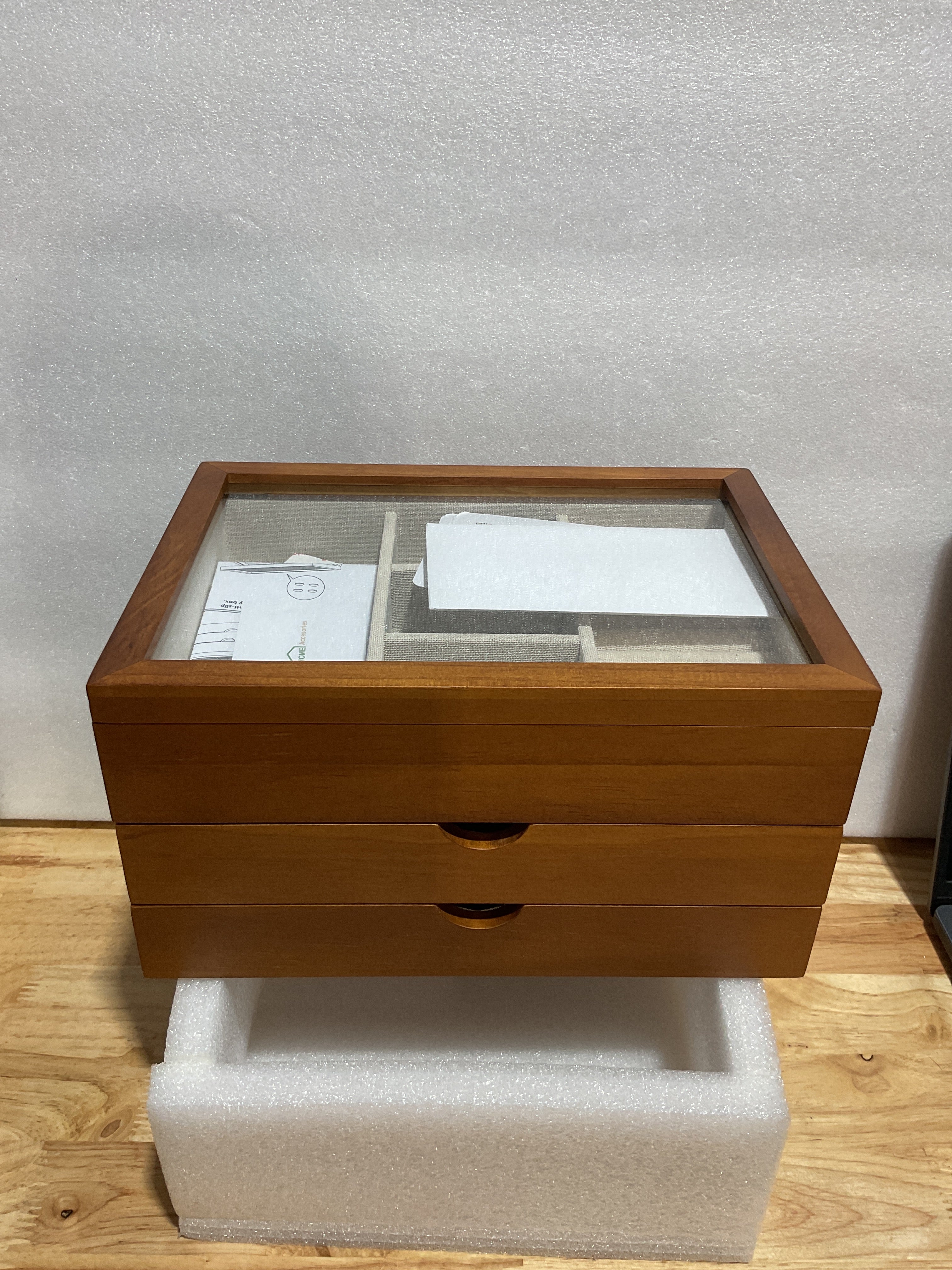 Joyero de Madera de Pino Clasin Home – Organizador de Joyas 3 Niveles con Tapa de Vidrio, Estilo Vintage | Ideal para Regalo
