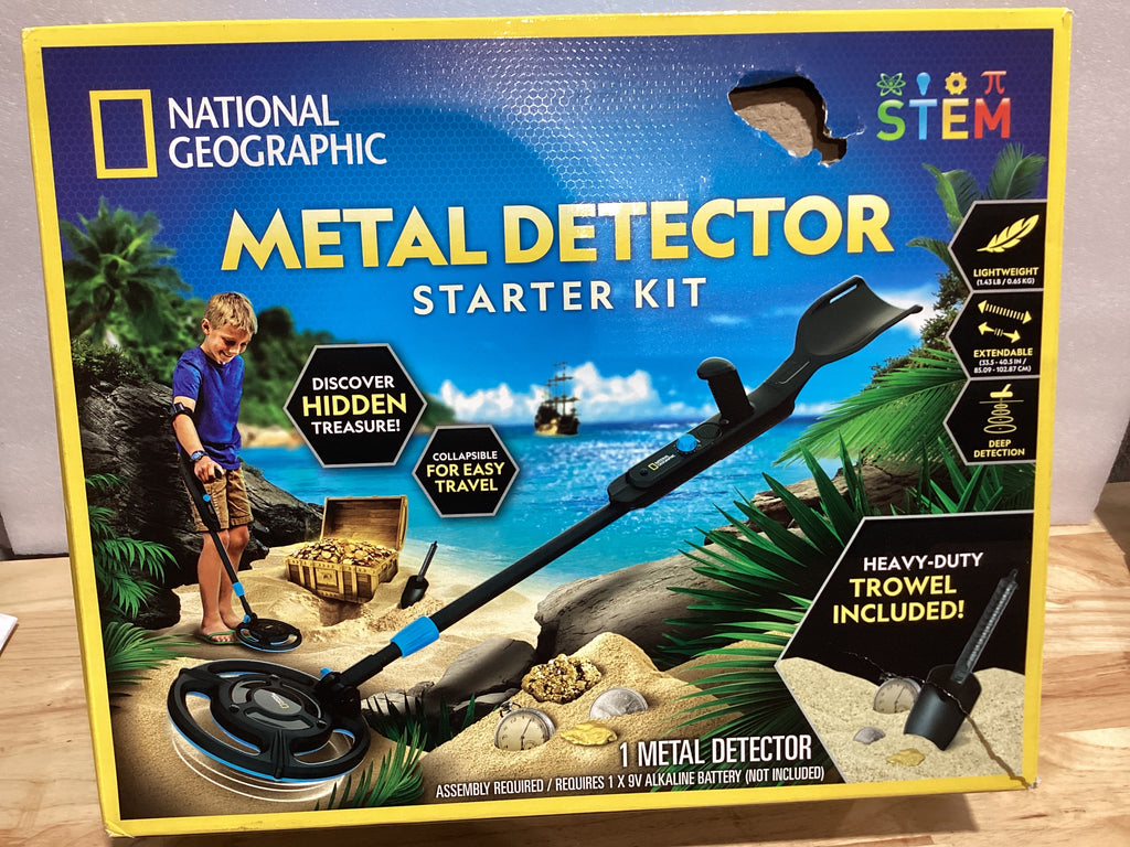 Kit de detector de metales para principiantes National Geographic para niños - Detector de metales para niños con espiral impermeable de 18.8 cm y pala, detector de oro ligero, detección en la playa