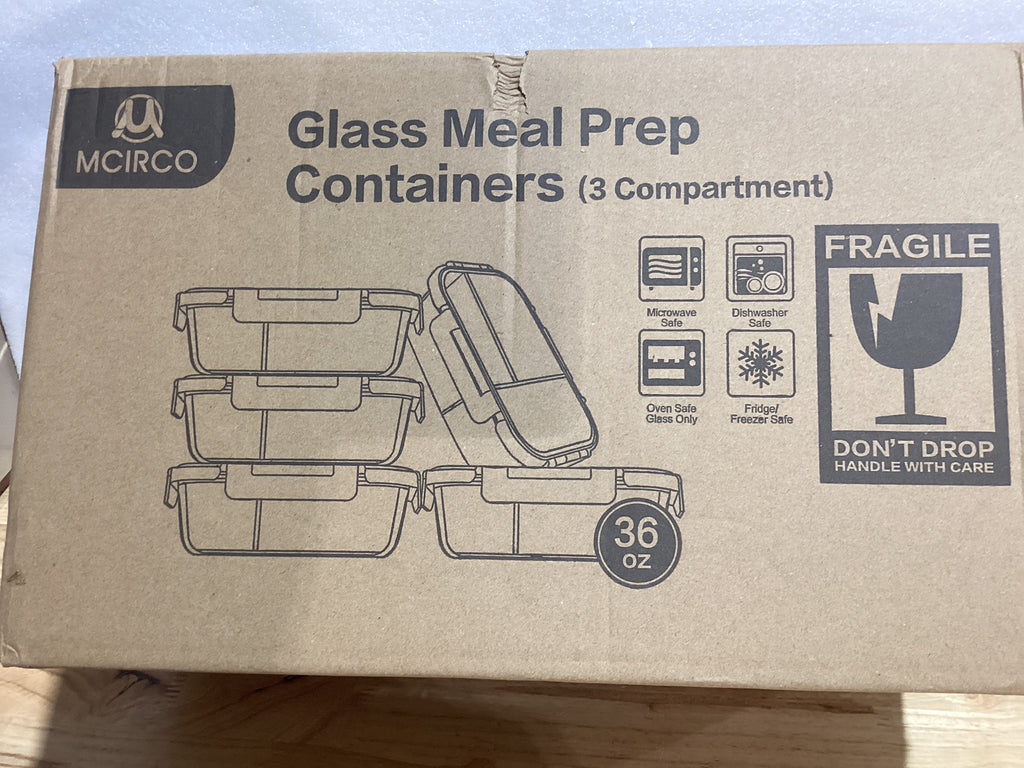 M MCIRCO Set 5 Recipientes de Vidrio para Meal Prep 3 Compartimentos 36 oz – Con Tapa, Apto para Microondas, Horno, Congelador y Lavavajillas