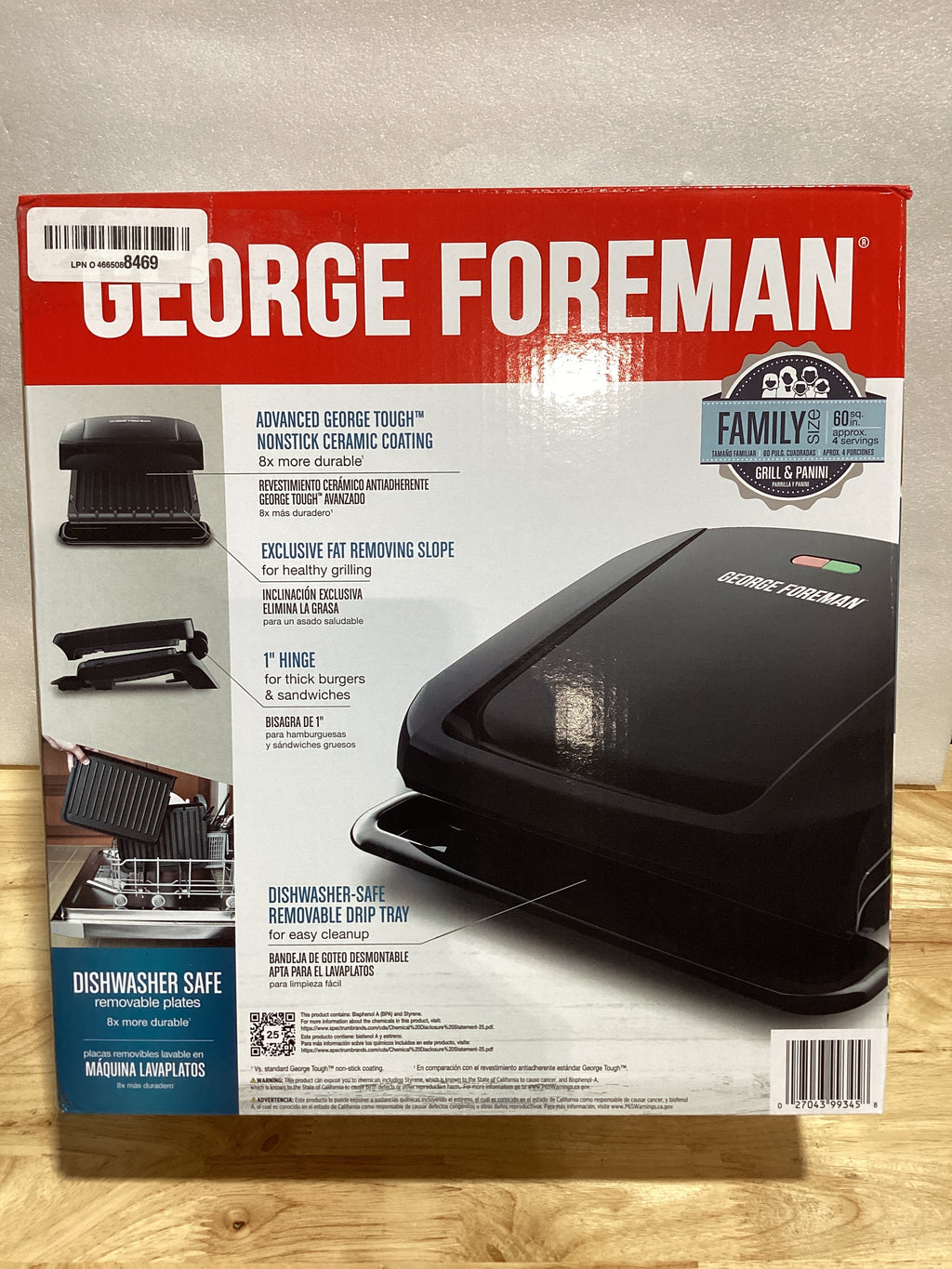 Grill Eléctrico George Foreman 4 Porciones con Placas Removibles y Prensa Panini — Antiadherente, Negro | NOTA: No incluye recolector de grasa, no afecta su funcionamiento