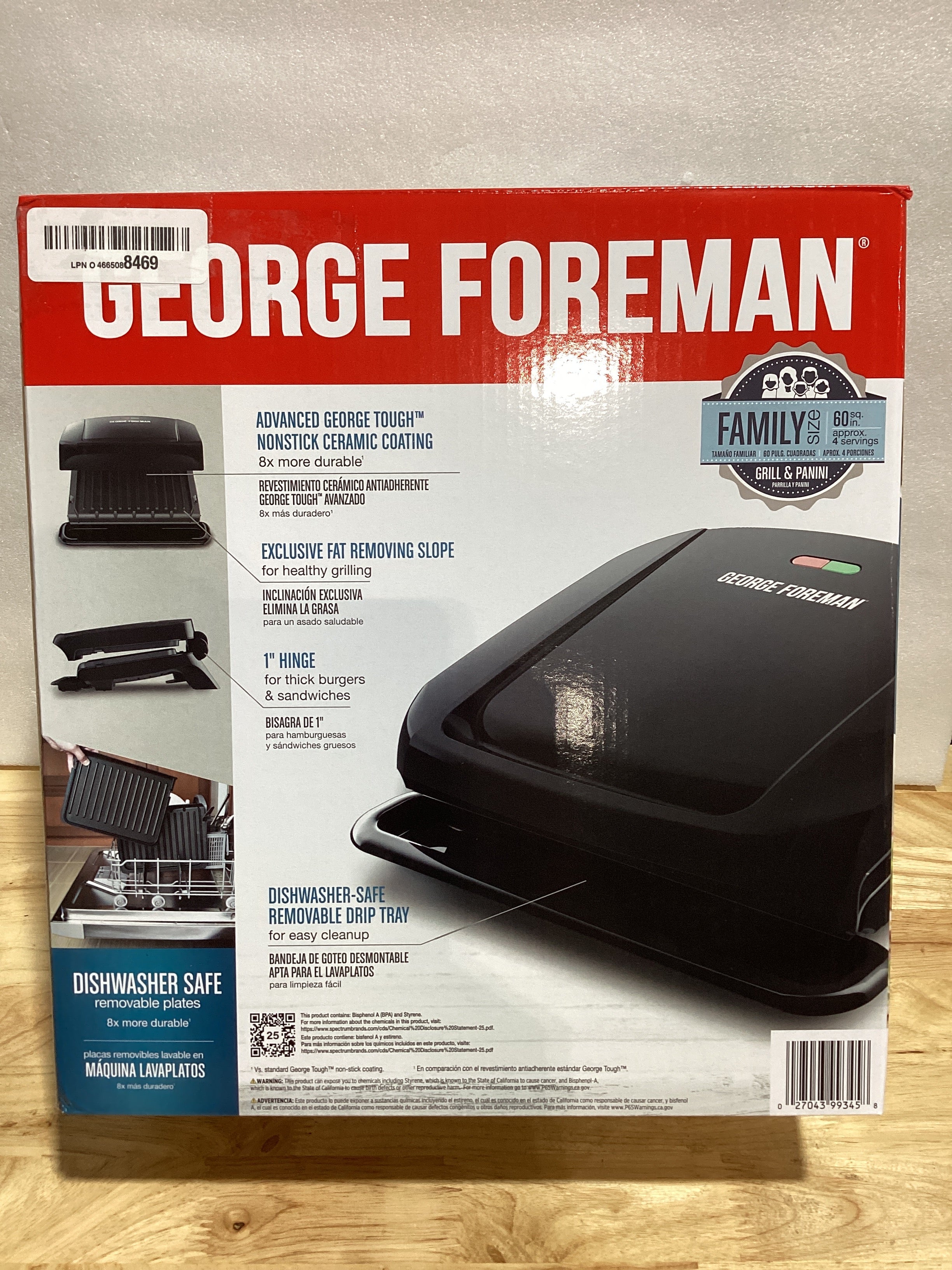 Grill Eléctrico George Foreman 4 Porciones con Placas Removibles y Prensa Panini — Antiadherente, Negro | NOTA: No incluye recolector de grasa, no afecta su funcionamiento