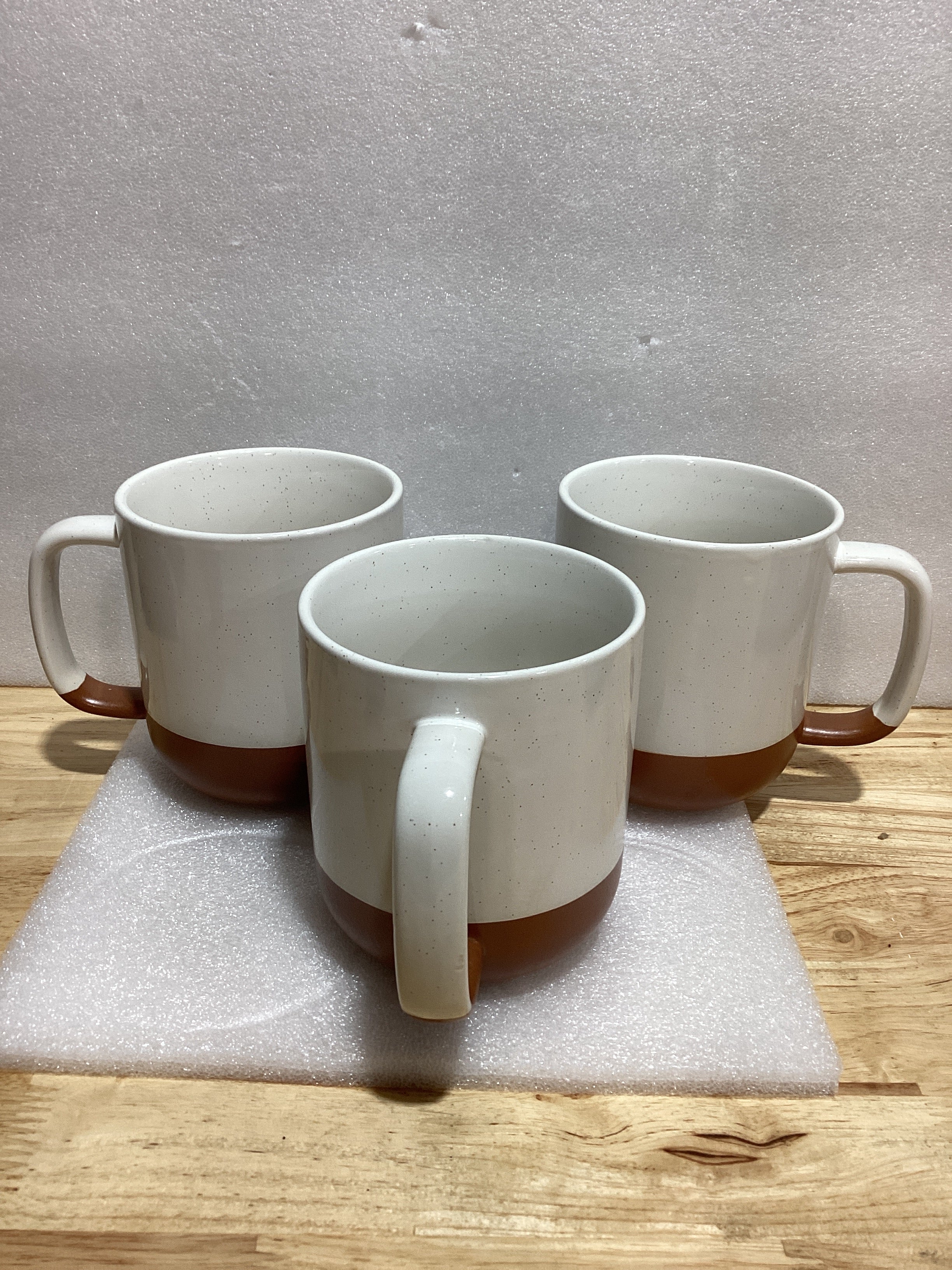 MALACASA Juego de 3 Tazas de Cafe Grandes de Gres, 350ml Tazas Desayuno Grande, Tazas de Te con Asa para café con leche Apto para Té, Zumos, Café con Leche y Capuchino - Blanco Caqui