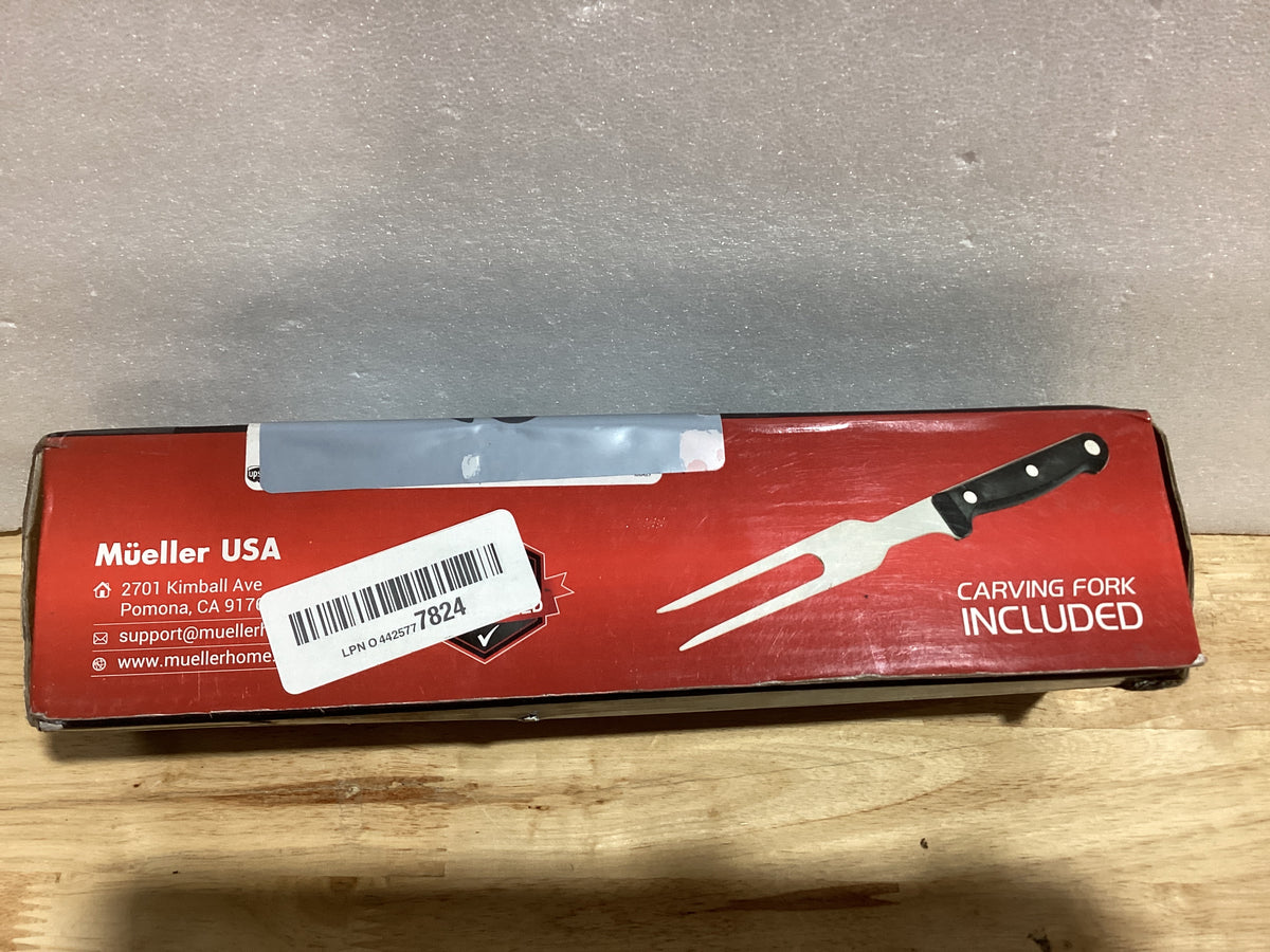 Cuchillo Eléctrico Mueller Ultra-Carver — Para Carne, Pavo y Pan, Hojas Acero Inoxidable, Motor Potente, Incluye Tenedor (Gris)