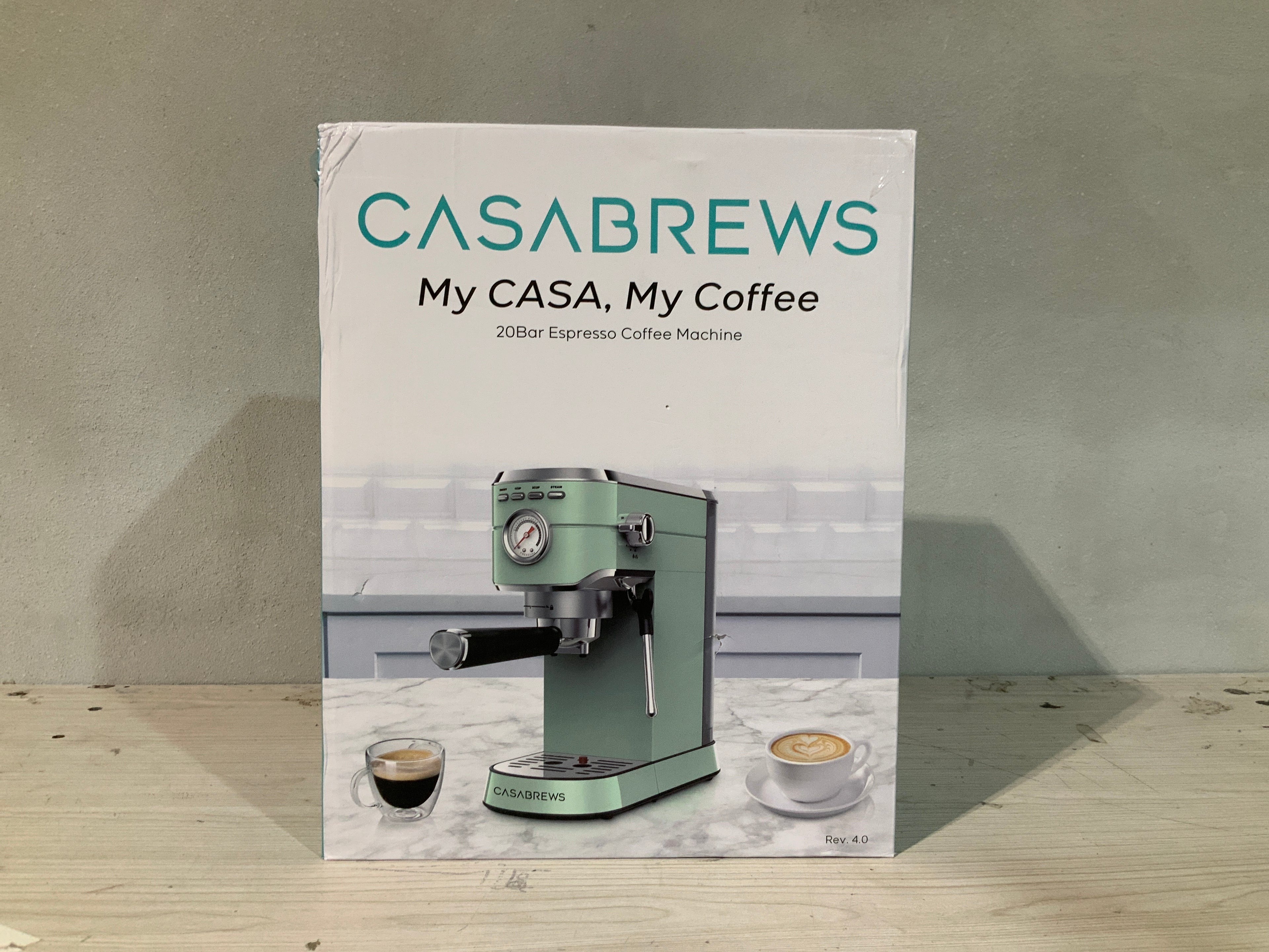 Máquina de Espresso CASABREWS CM5418 20 Bar, Cafetera con Vaporizador de Leche, Acero Inoxidable, Verde Pastel
