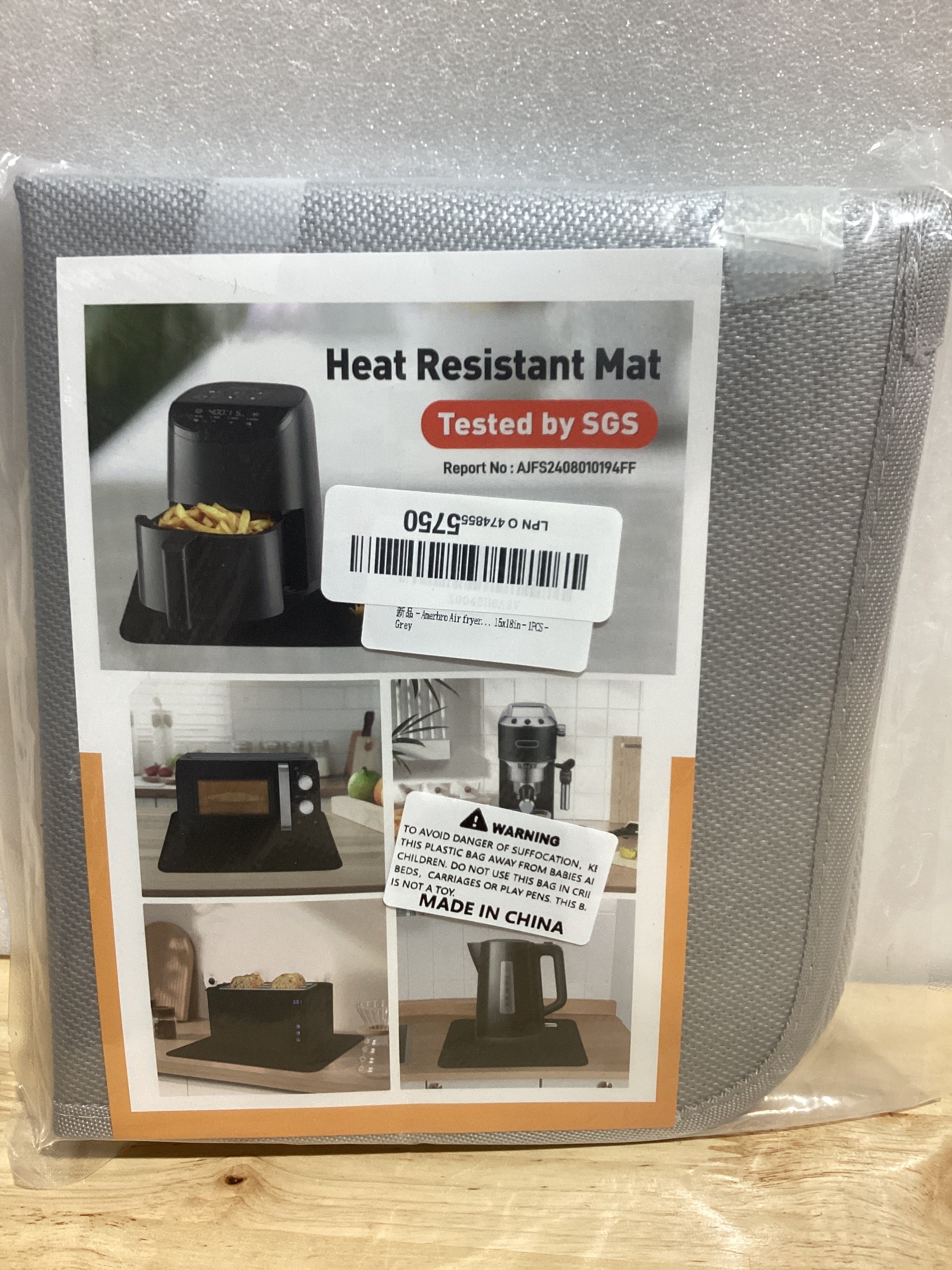 Amerbro Tapete Resistente al Calor 15x18" – Protector de Encimera de Silicona Ignifugo Gris para Air Fryer, Cafetera y Tostadora