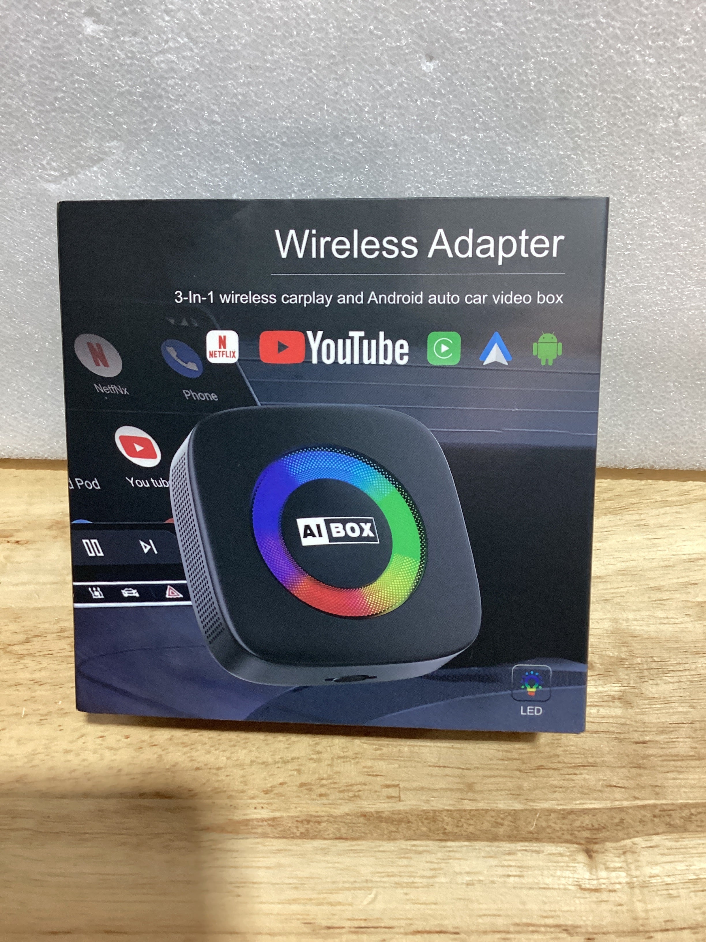 Adaptador CarPlay Inalambrico AI Box — Netflix, YouTube, Android Auto para iPhone iOS 10+ y Autos desde 2015