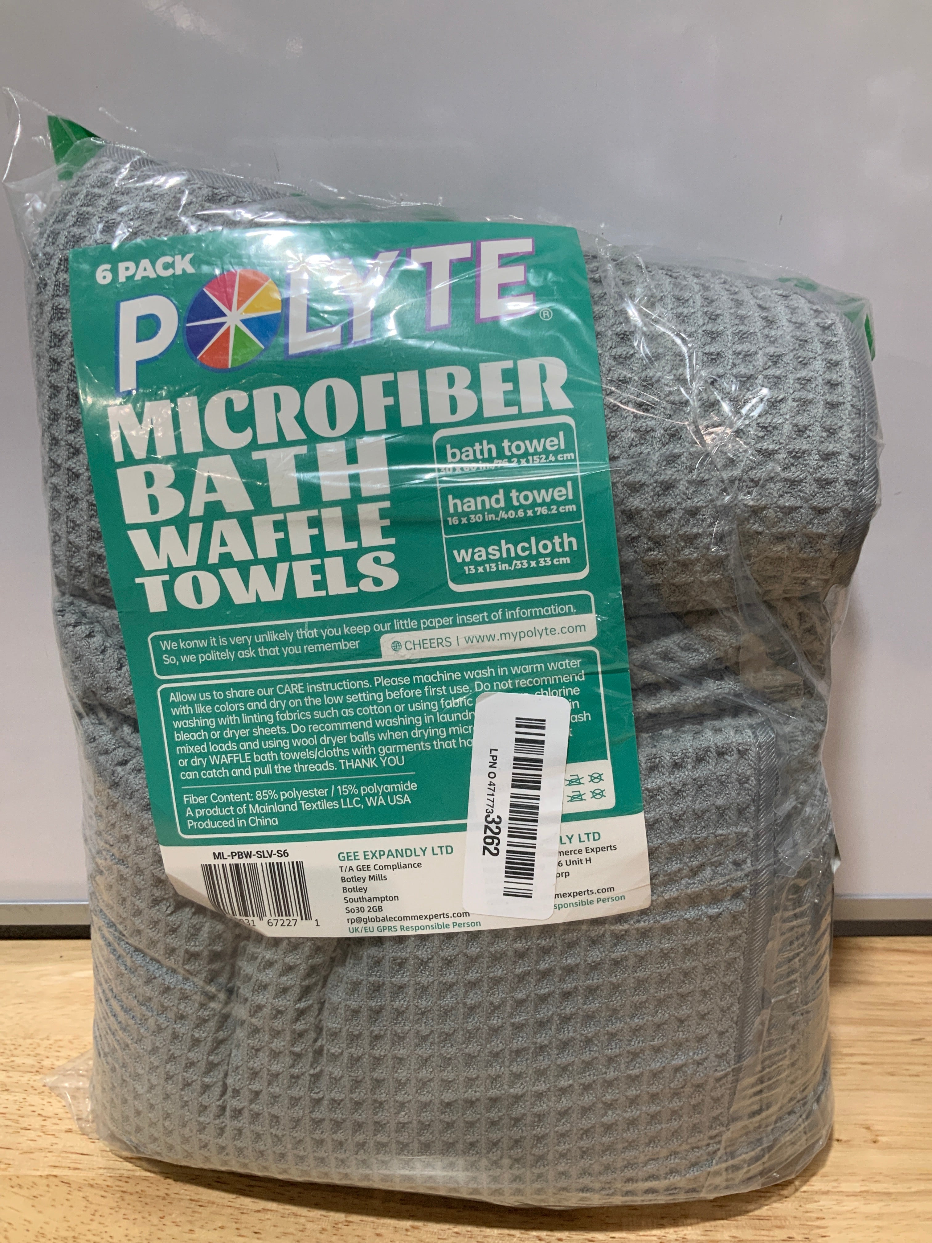 POLYTE Juego de toallas de baño de gran tamaño de microfibra de secado rápido de 430 GSM, sin pelusas, 6 piezas (tejido de gofre)