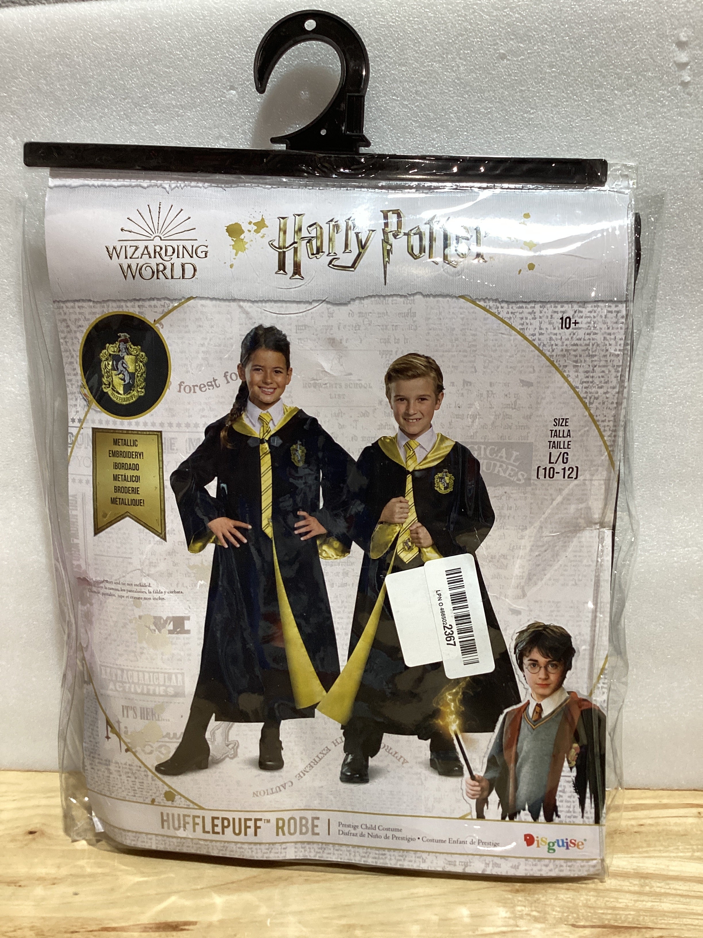 Túnica Disfraz Harry Potter Hufflepuff – Niños Talla Large (10-12), Negro y Amarillo