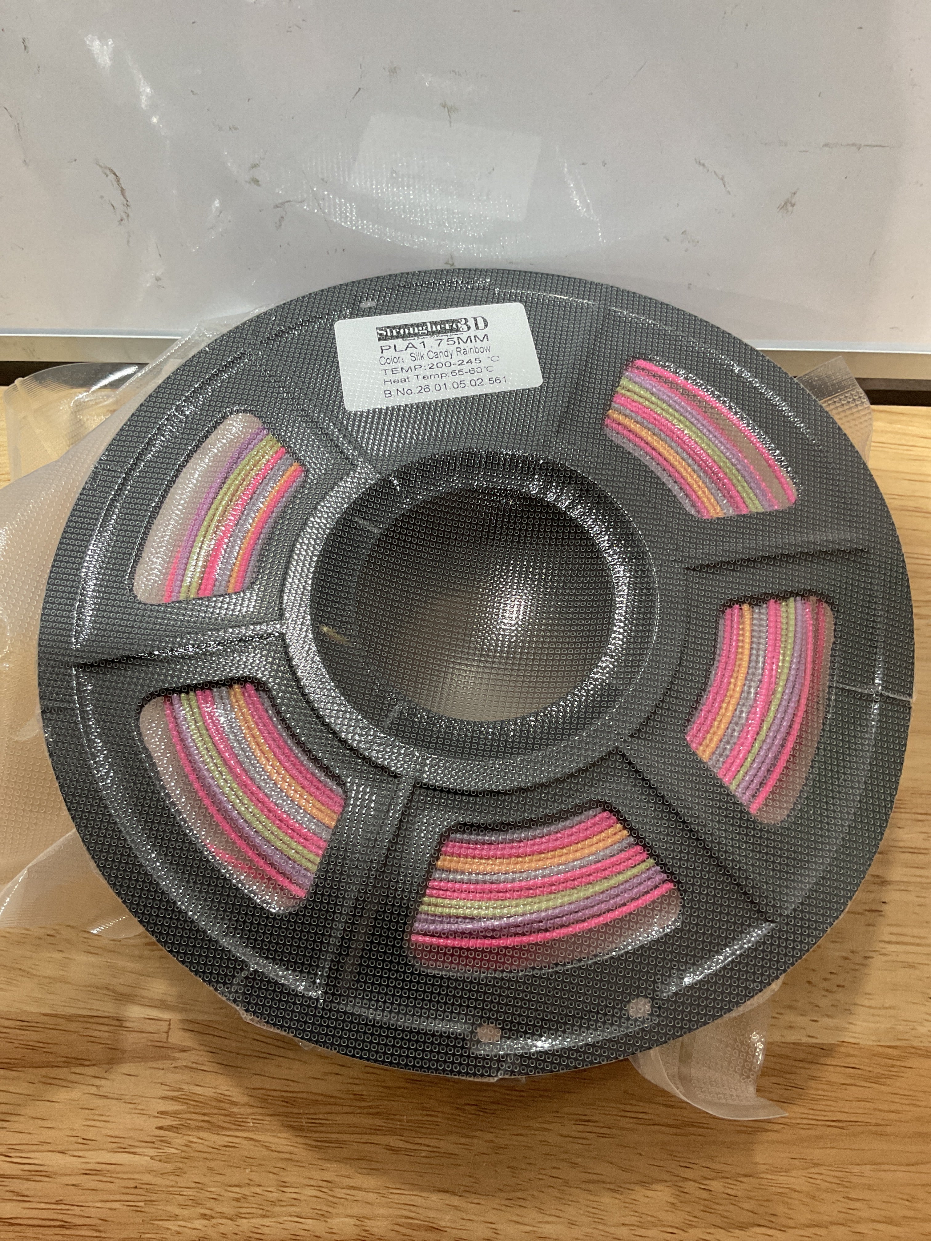 Filamento de ácido poliláctico (PLA) de 1/16" (1.75 mm) para impresora 3D, seda arcoíris de caramelo S3, multicolor, peso neto de 2.2 lbs (1 kg), precisión +/-0.05 mm