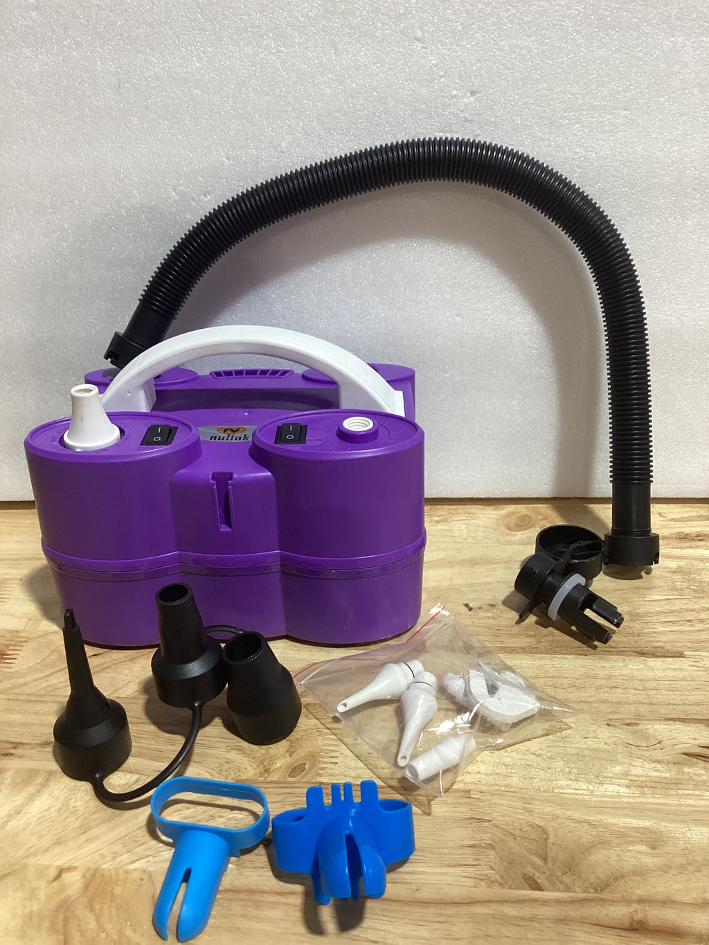 Inflador Eléctrico NuLink 3 en 1 — Doble Boquilla para Globos, Colchones y Bolsas de Compresión