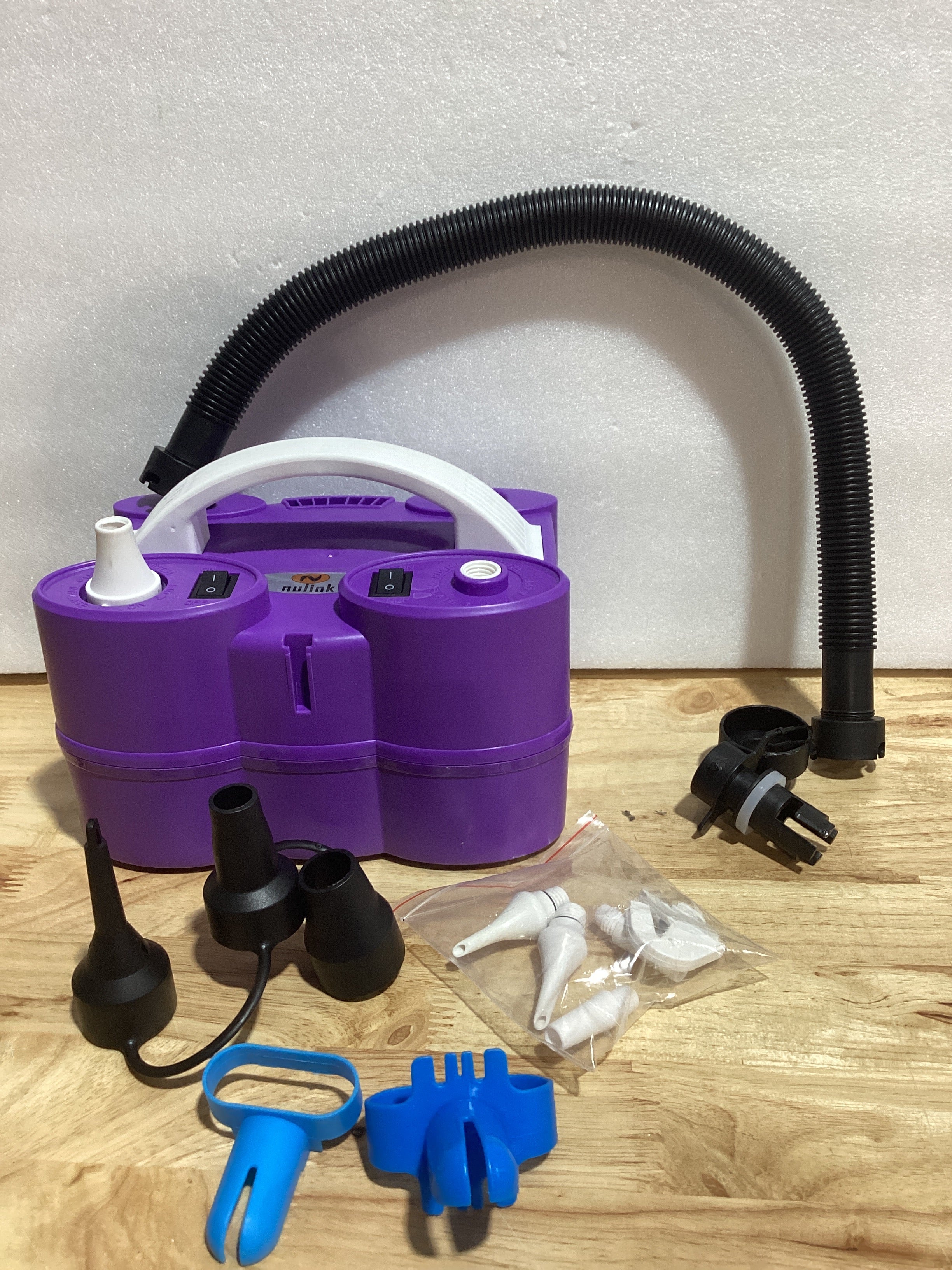 Inflador Eléctrico NuLink 3 en 1 — Doble Boquilla para Globos, Colchones y Bolsas de Compresión