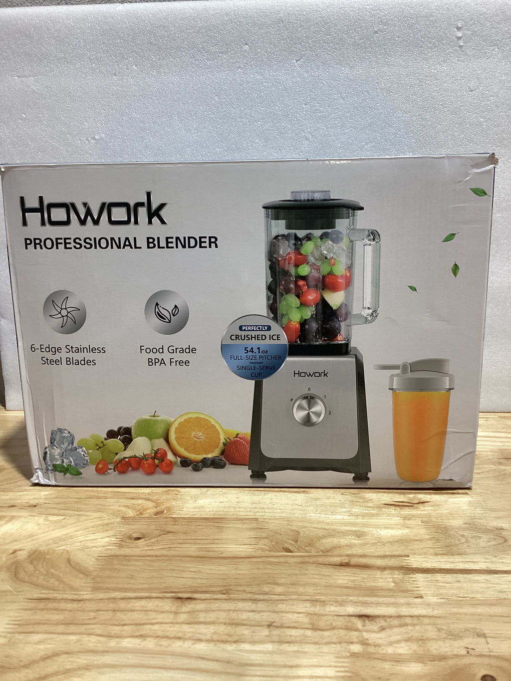 Licuadora HOWORK 750W – Jarra Vidrio 56oz, Vasos Portátiles 16oz, 3 Funciones para Smoothies y Helados, Gris