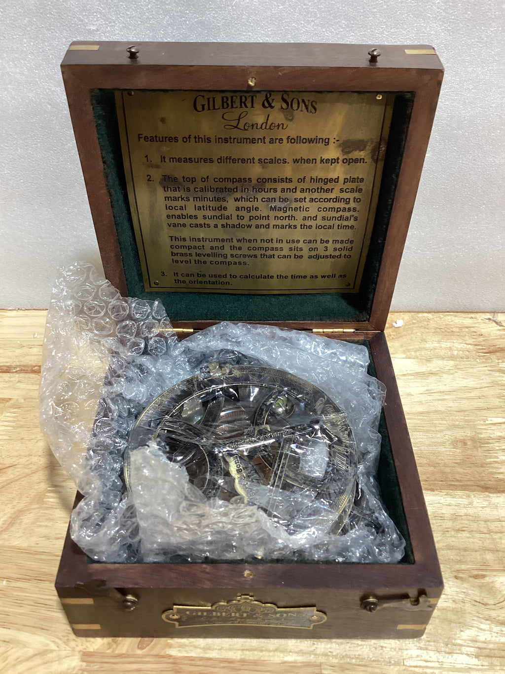 Brass Nautical - 5 inches Large Sundial Compass in Rosewood Case Top Grade Calibrated Vintage Gift