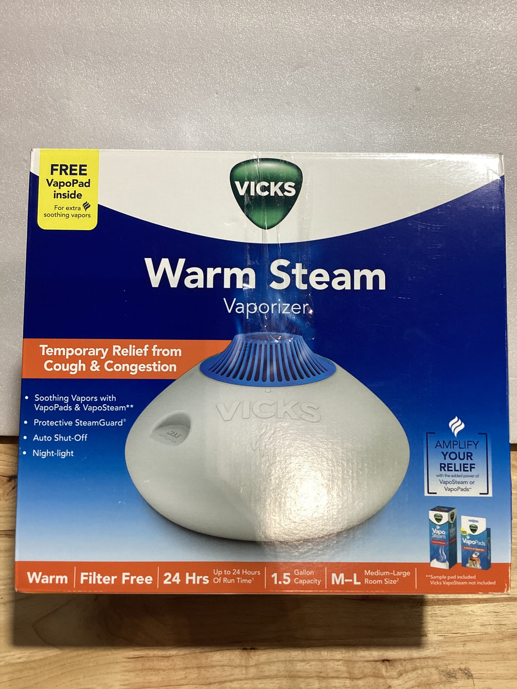 Vicks Vaporizador de Vapor Caliente, para Habitaciones Pequeñas a Medianas, Tanque de 1.5 Galones – Humidificador de Niebla Caliente para Habitaciones de Bebés y Niños con Luz Nocturna