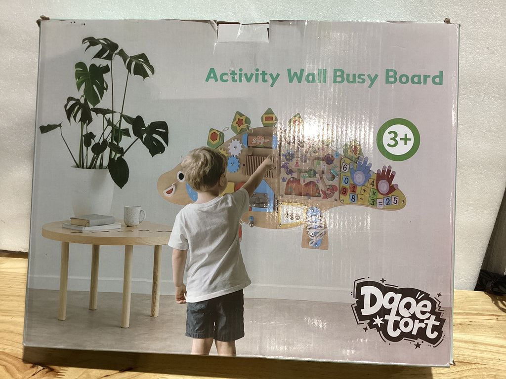 Tablero Sensorial Dqoetort para Pared — Diseño Dinosaurio Montessori, Madera BPA-Free, Niños 3-7 Años, 31.5" x 14.2"